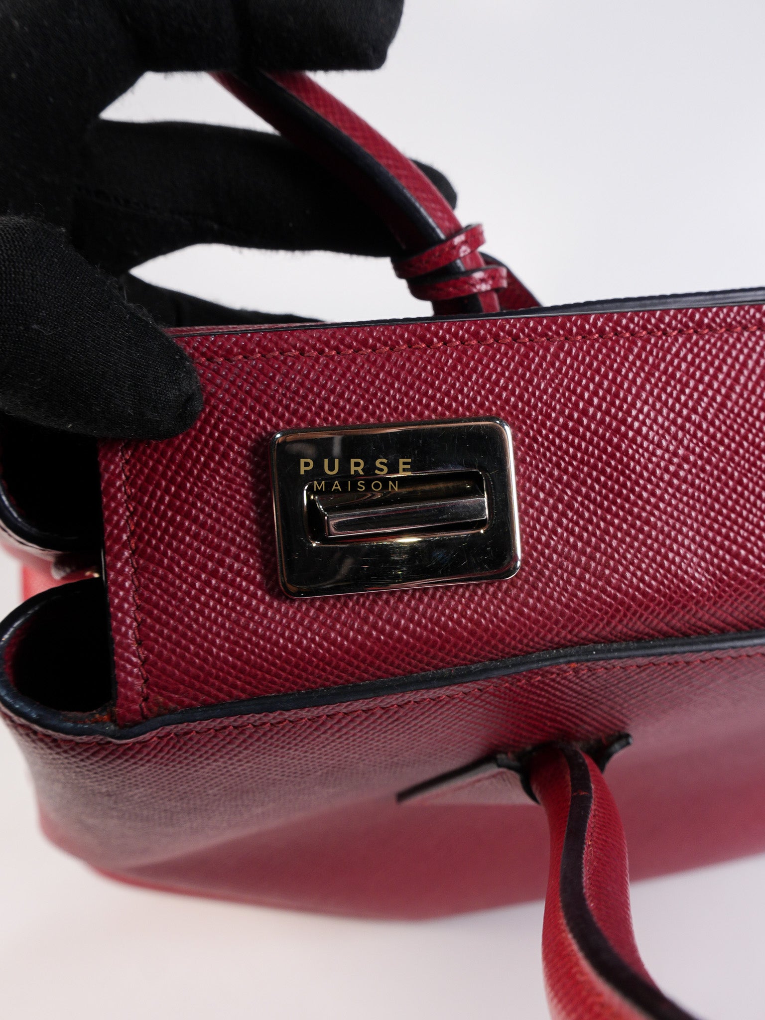 Saffiano Cuir Double Bag Large in Red Silver Hardware | Purse Maison Luxury Bags Shop