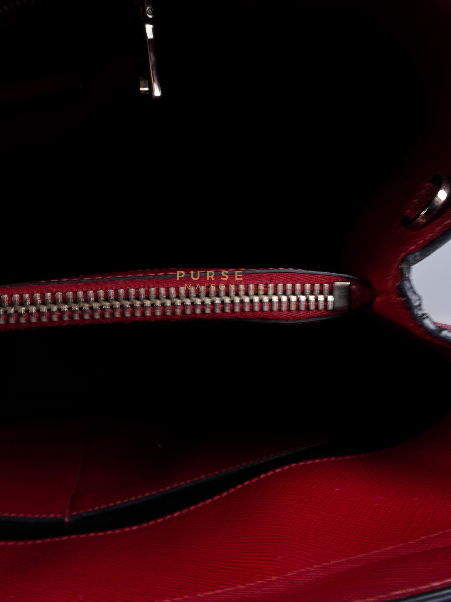 Saffiano Cuir Double Bag Large in Red Silver Hardware | Purse Maison Luxury Bags Shop