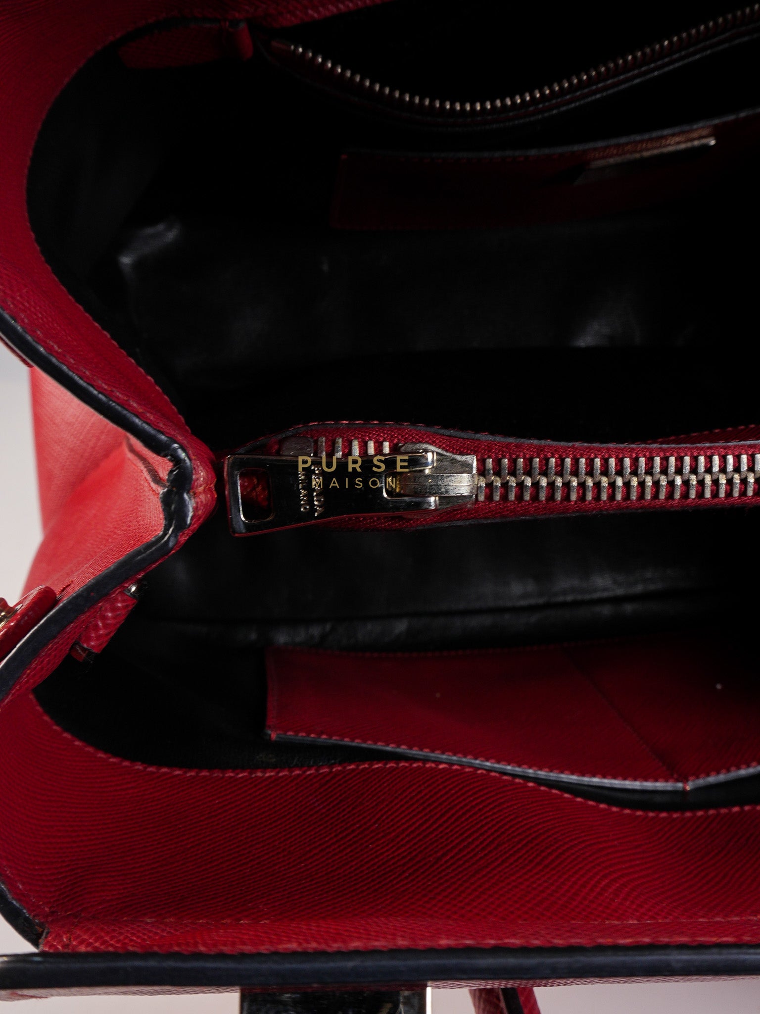 Saffiano Cuir Double Bag Large in Red Silver Hardware | Purse Maison Luxury Bags Shop