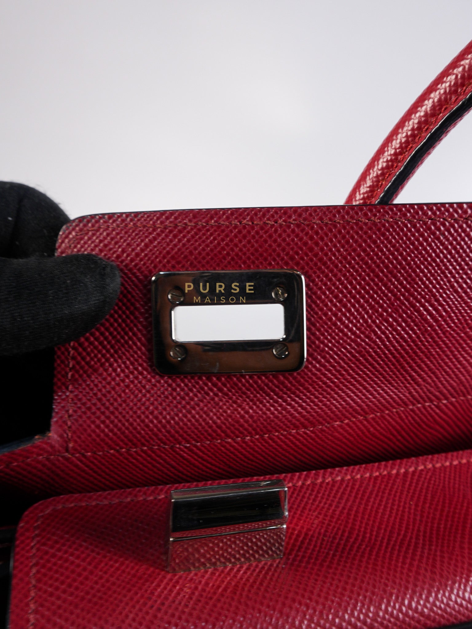 Saffiano Cuir Double Bag Large in Red Silver Hardware | Purse Maison Luxury Bags Shop