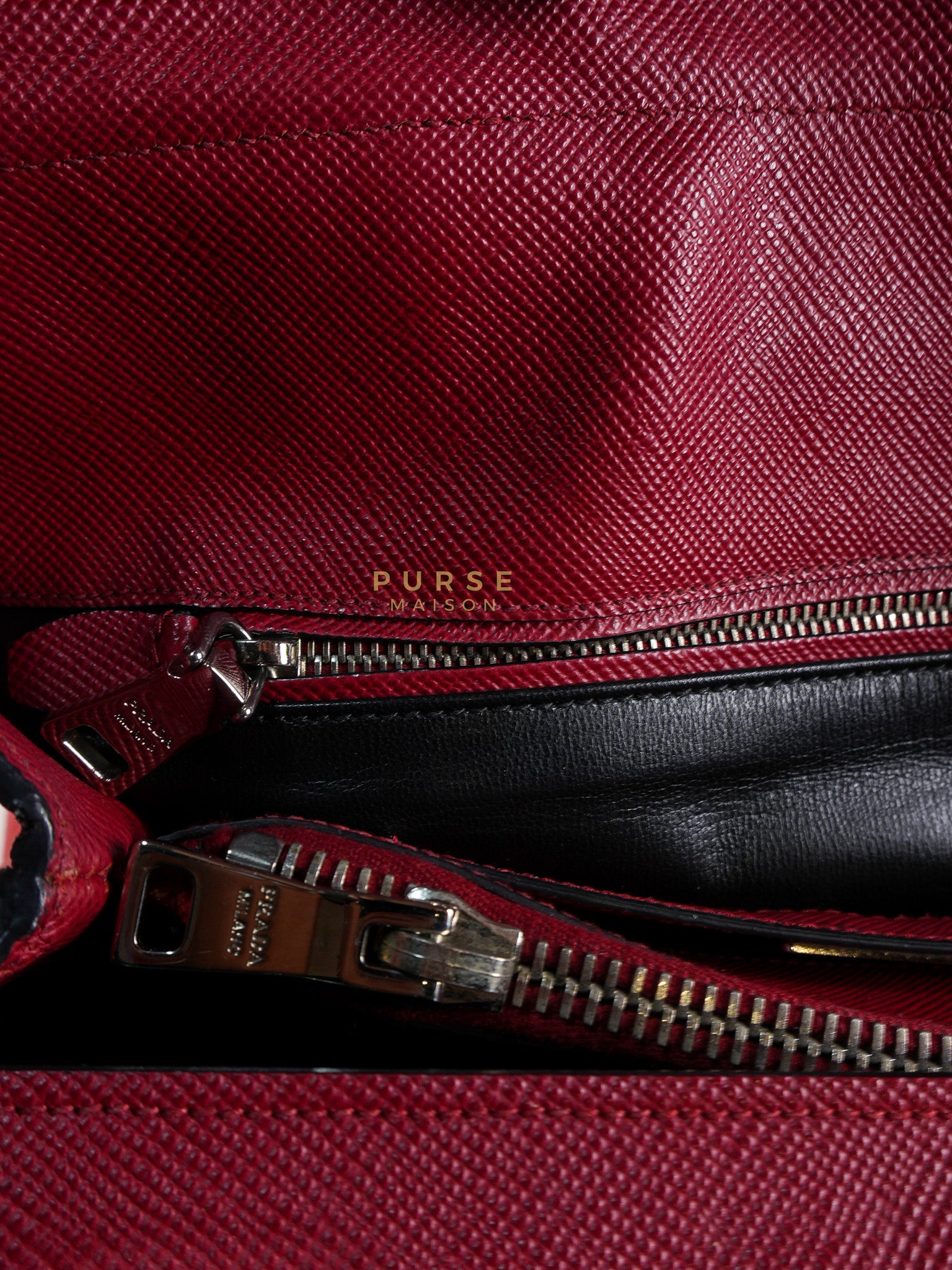Saffiano Cuir Double Bag Large in Red Silver Hardware | Purse Maison Luxury Bags Shop