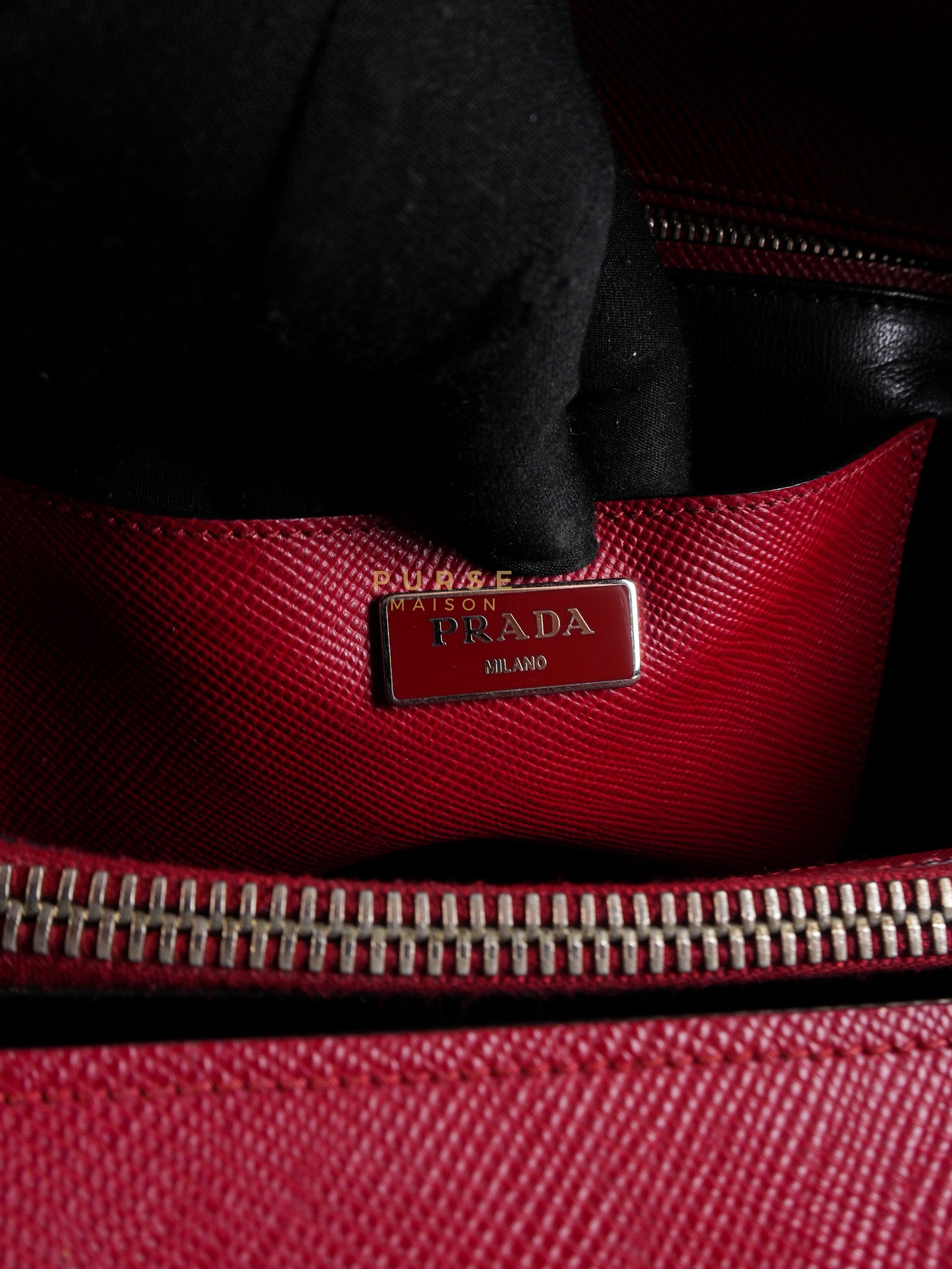 Saffiano Cuir Double Bag Large in Red Silver Hardware | Purse Maison Luxury Bags Shop
