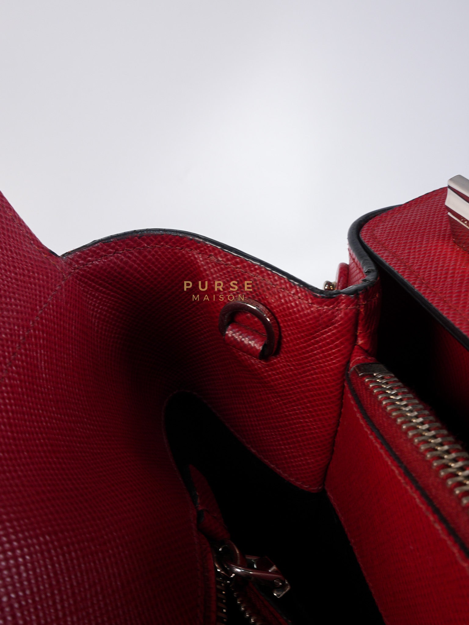 Saffiano Cuir Double Bag Large in Red Silver Hardware | Purse Maison Luxury Bags Shop
