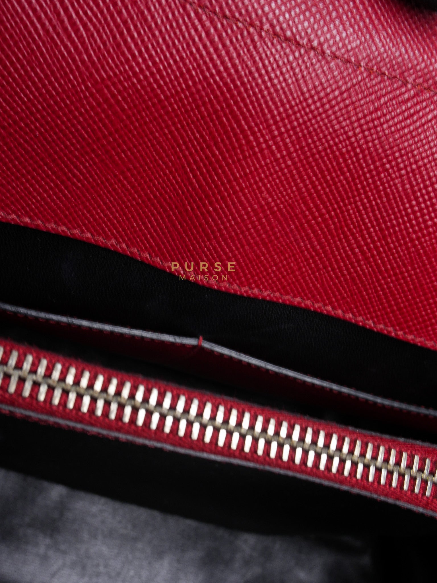 Saffiano Cuir Double Bag Large in Red Silver Hardware | Purse Maison Luxury Bags Shop