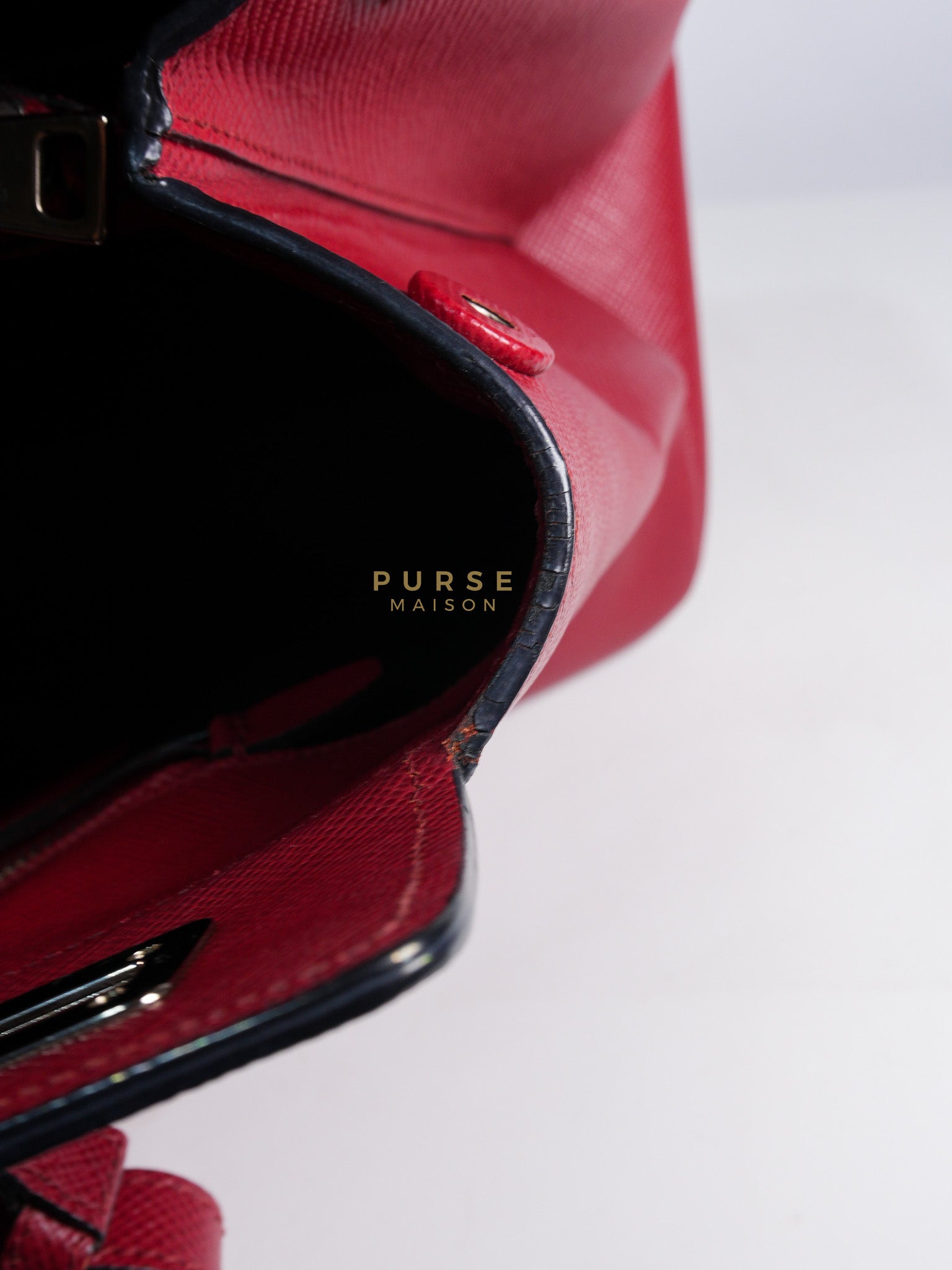 Saffiano Cuir Double Bag Large in Red Silver Hardware | Purse Maison Luxury Bags Shop