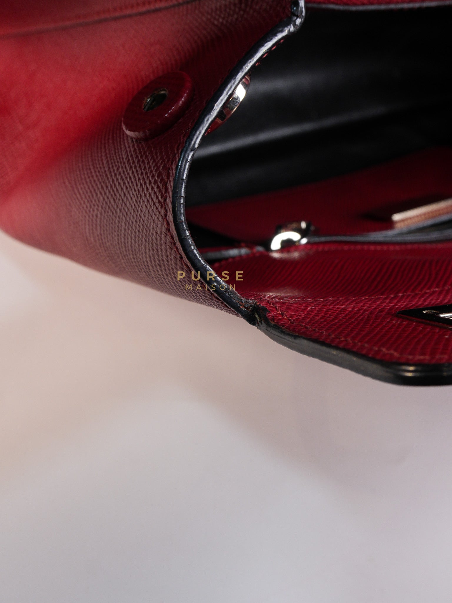 Saffiano Cuir Double Bag Large in Red Silver Hardware | Purse Maison Luxury Bags Shop