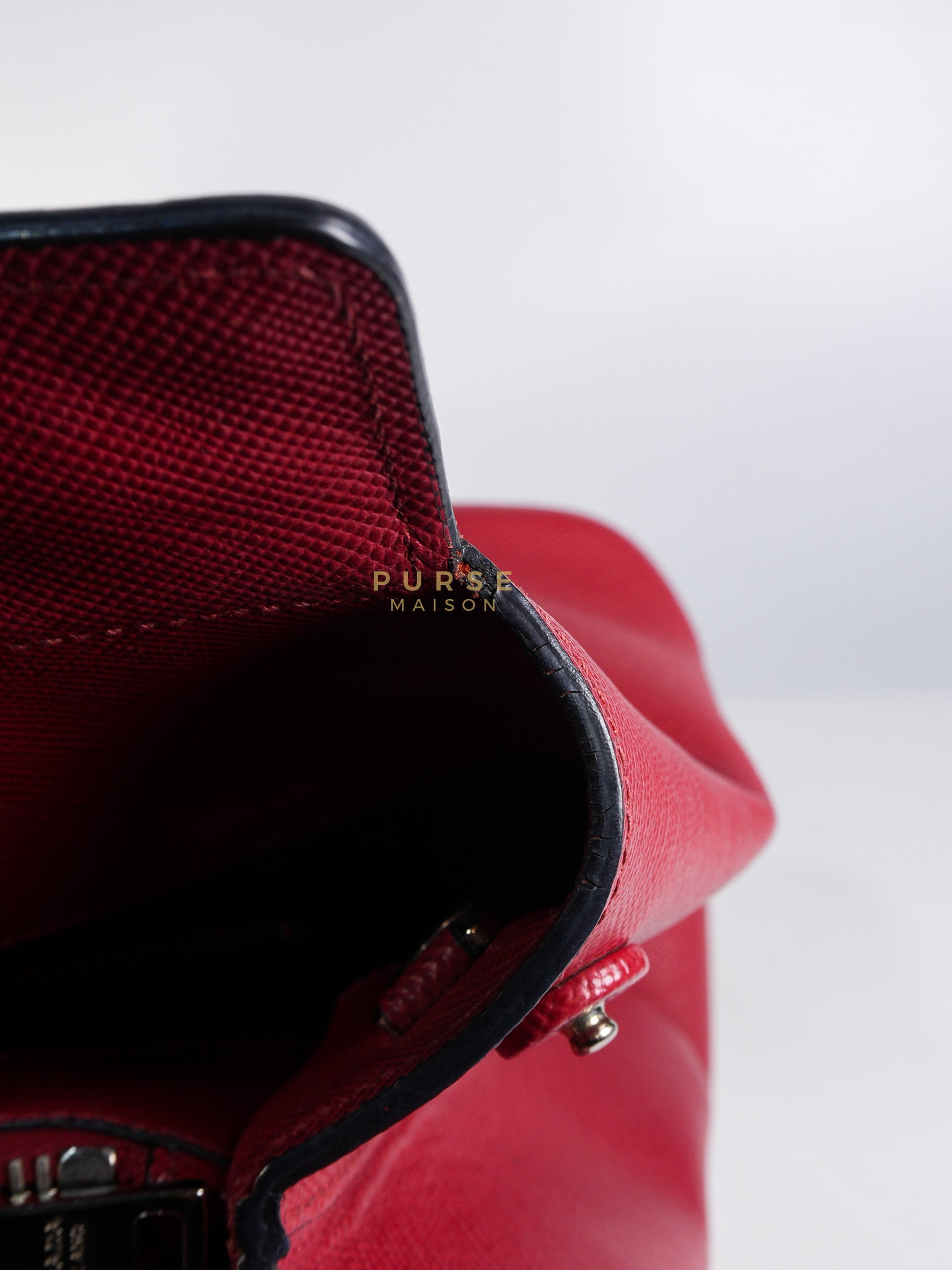 Saffiano Cuir Double Bag Large in Red Silver Hardware | Purse Maison Luxury Bags Shop