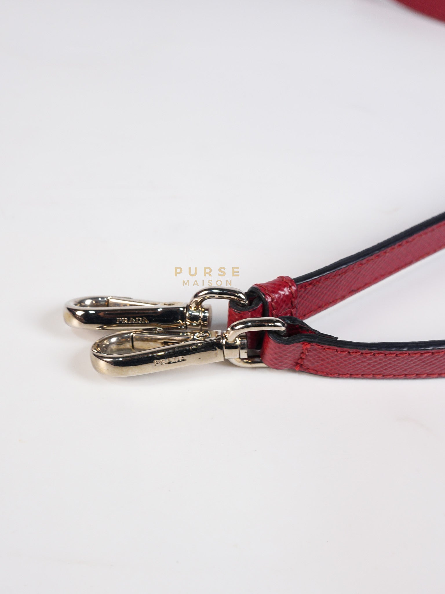 Saffiano Cuir Double Bag Large in Red Silver Hardware | Purse Maison Luxury Bags Shop