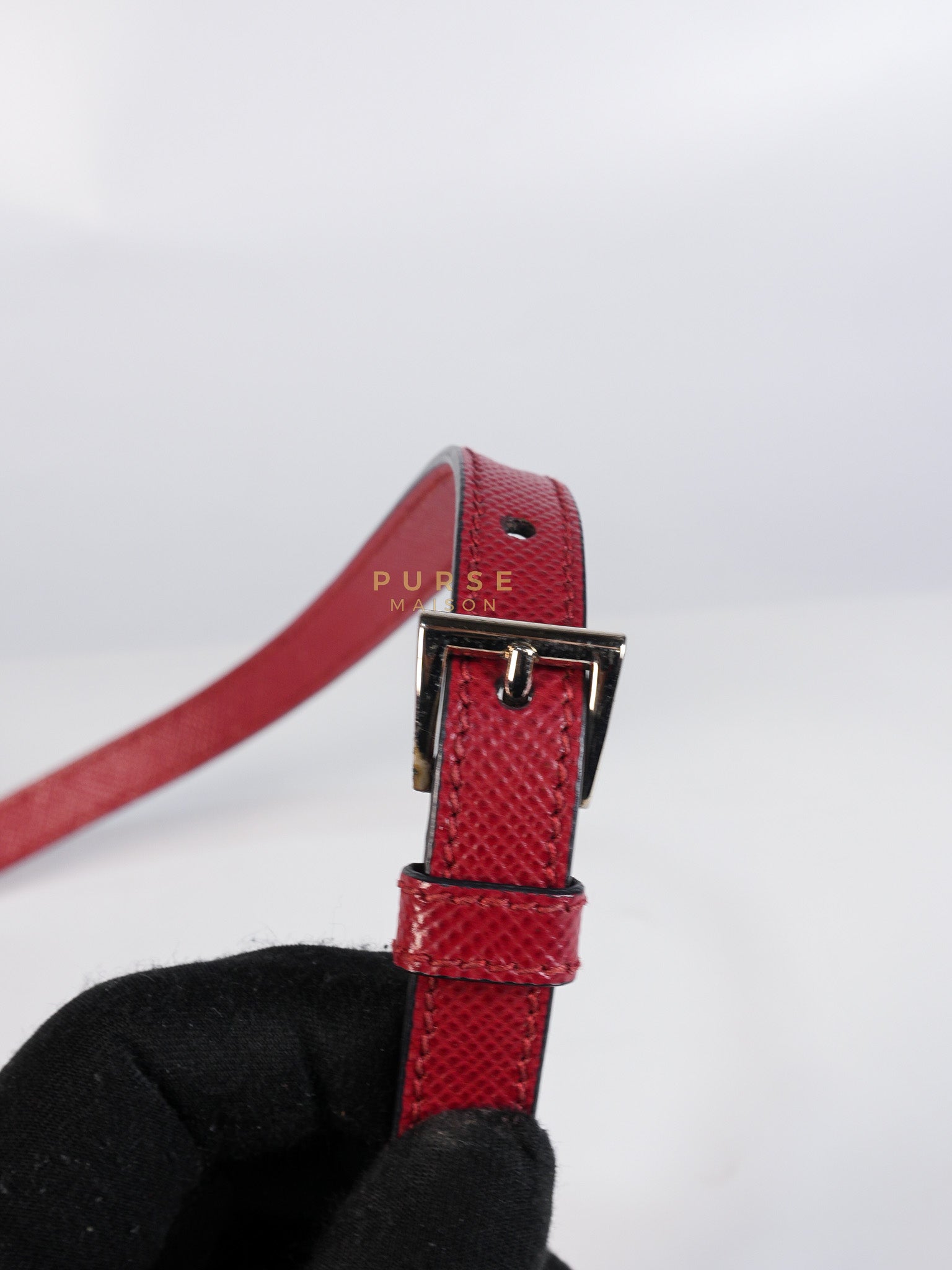 Saffiano Cuir Double Bag Large in Red Silver Hardware | Purse Maison Luxury Bags Shop