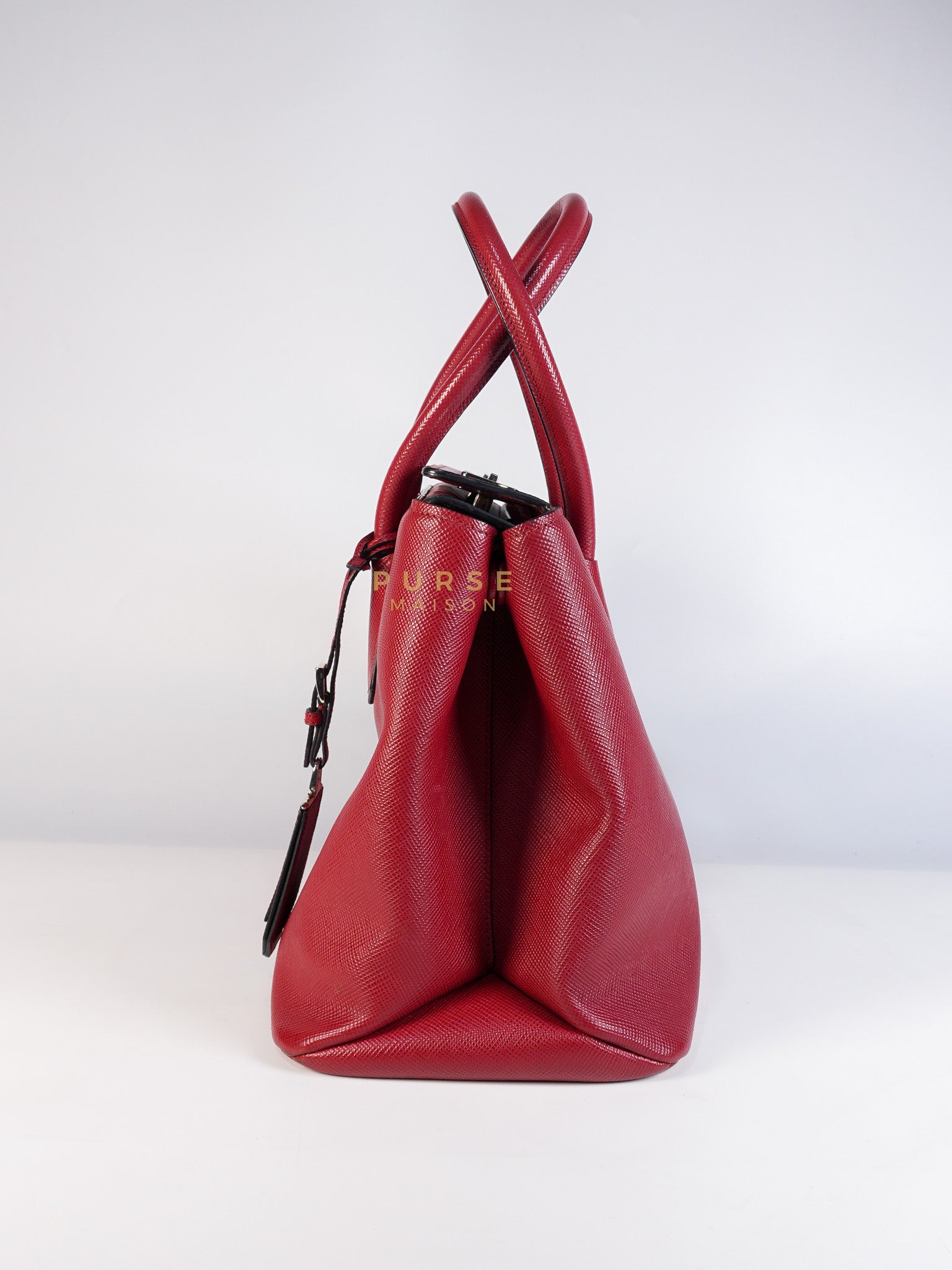 Saffiano Cuir Double Bag Large in Red Silver Hardware | Purse Maison Luxury Bags Shop