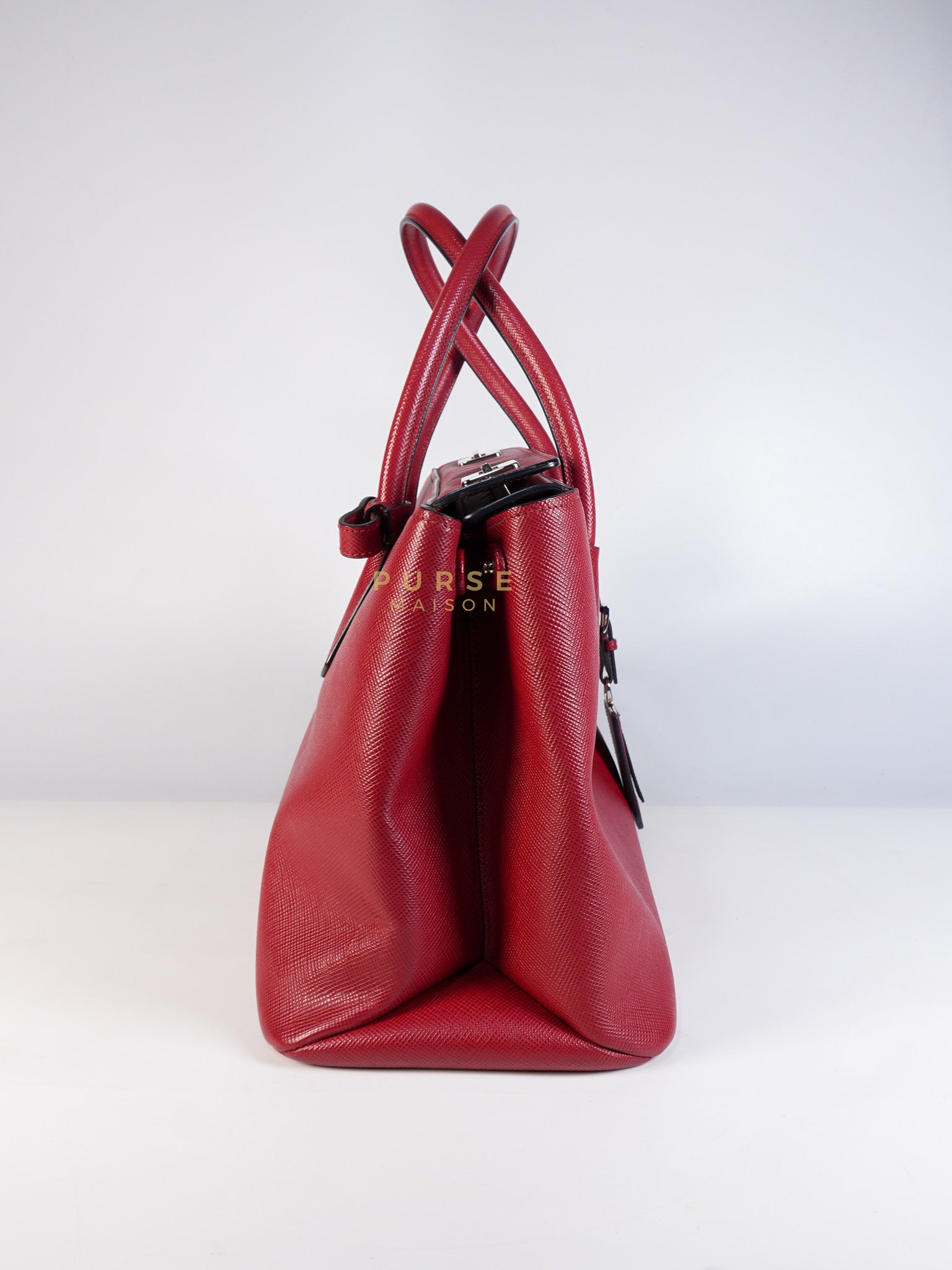 Saffiano Cuir Double Bag Large in Red Silver Hardware | Purse Maison Luxury Bags Shop