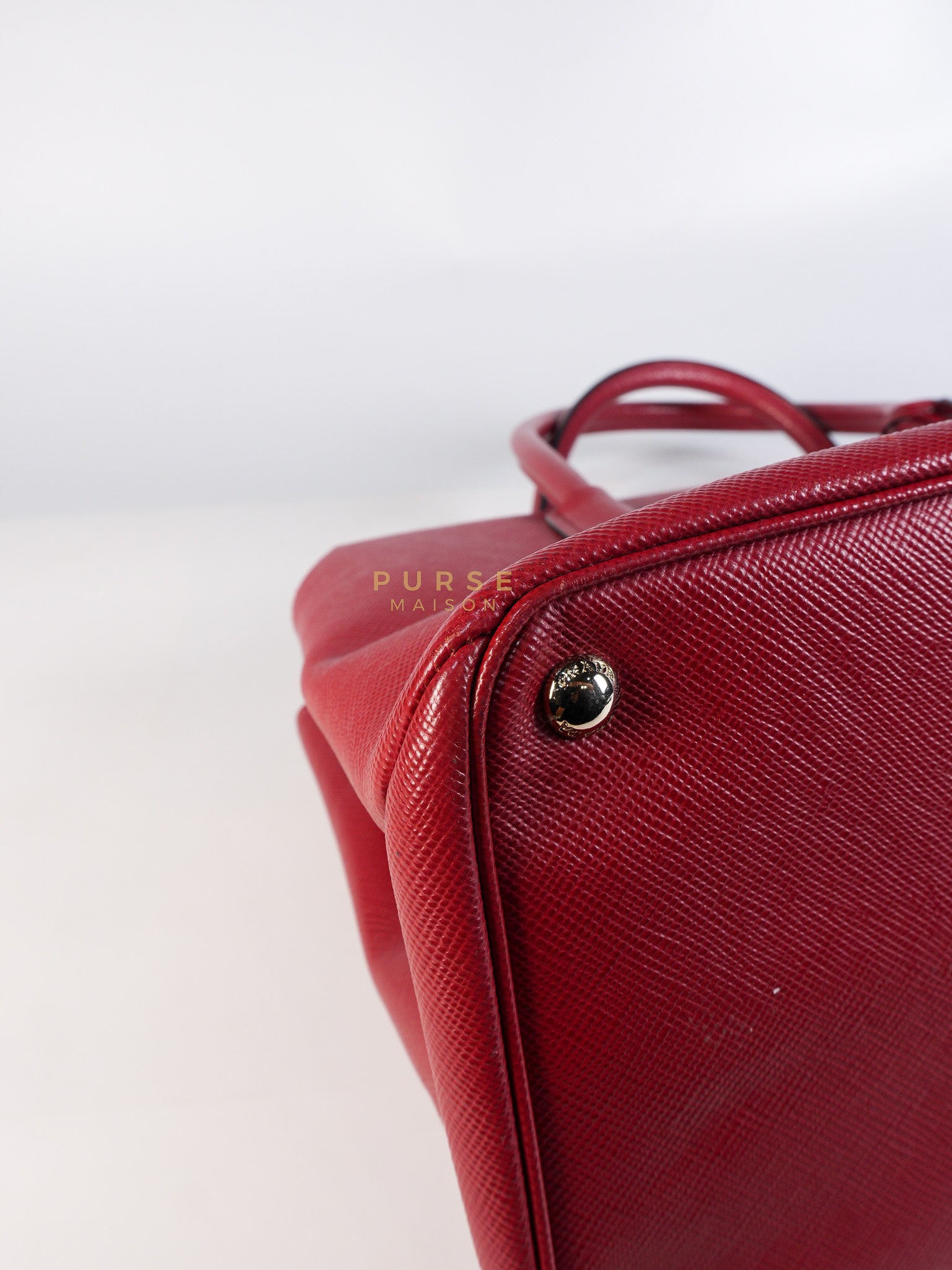 Saffiano Cuir Double Bag Large in Red Silver Hardware | Purse Maison Luxury Bags Shop