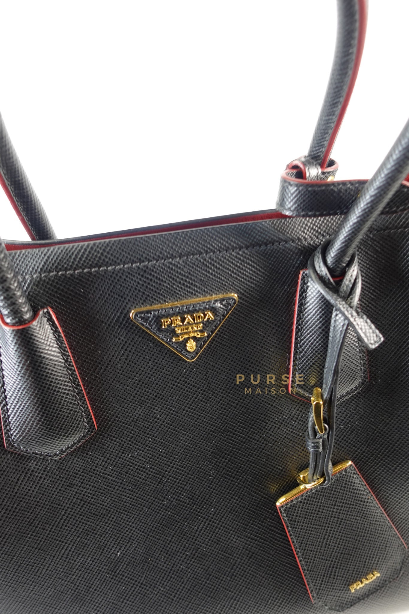 Saffiano Cuir Leather Double Bag (Black) | Purse Maison Luxury Bags Shop