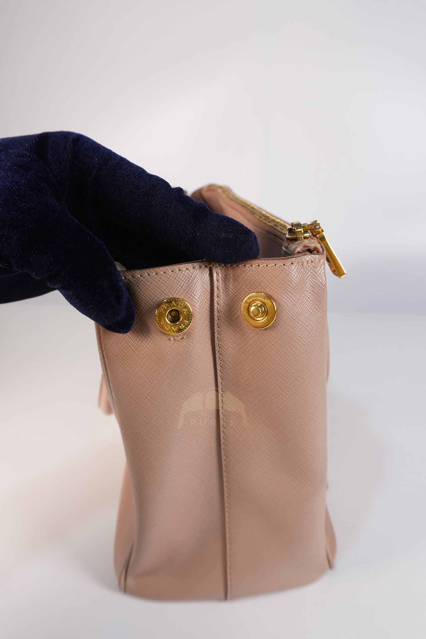 Saffiano Galleria Small Double Zip Satchel in Dusty Rose | Purse Maison Luxury Bags Shop