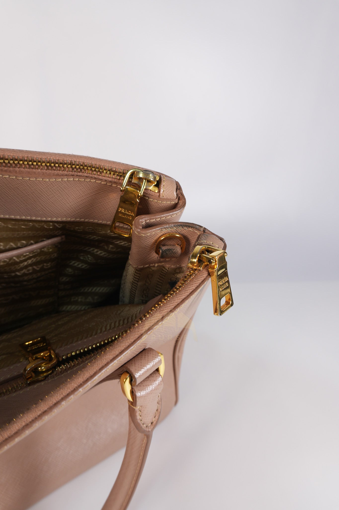 Saffiano Galleria Small Double Zip Satchel in Dusty Rose | Purse Maison Luxury Bags Shop