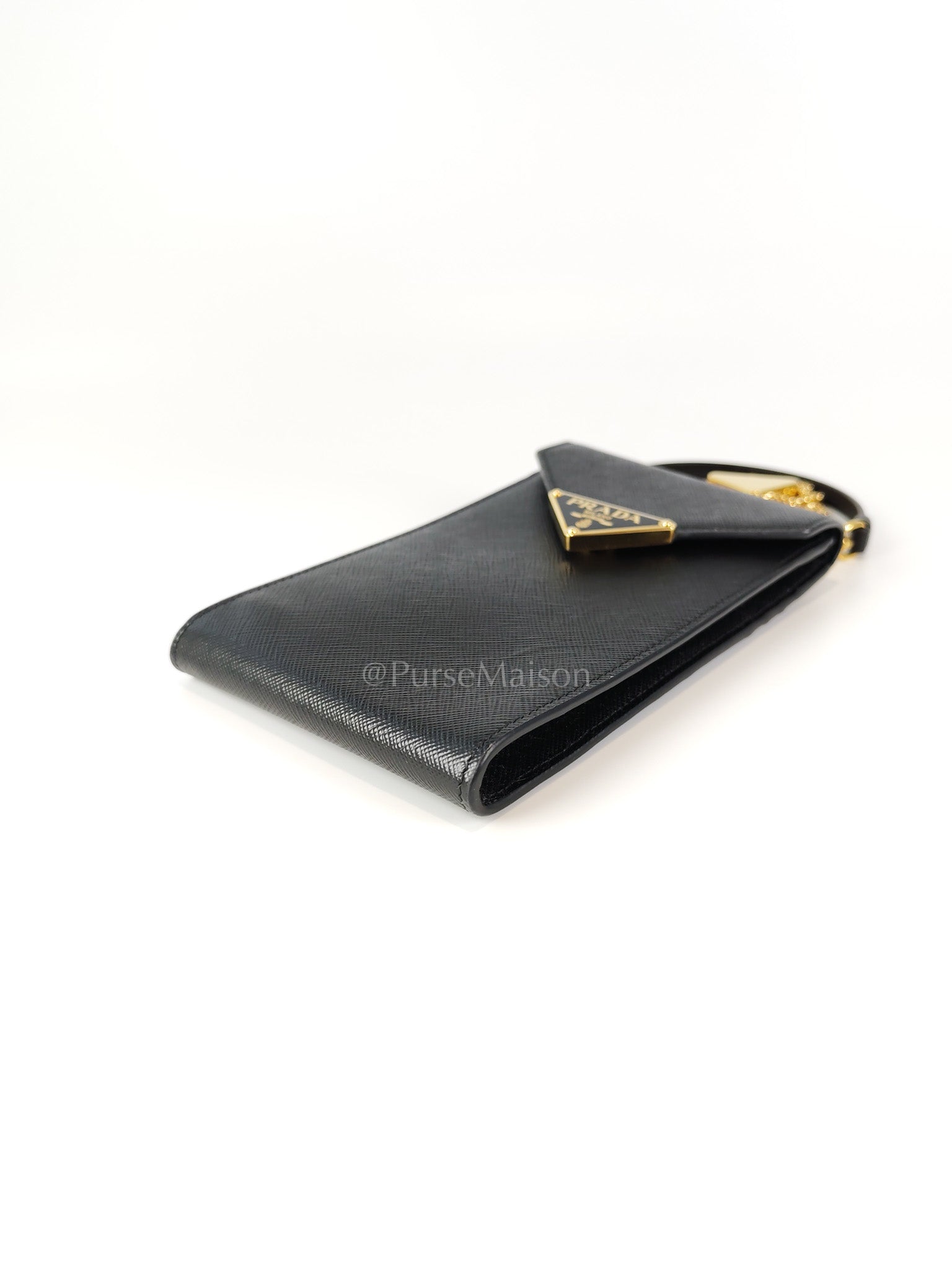 Saffiano Leather in Black Phone Carrier | Purse Maison Luxury Bags Shop