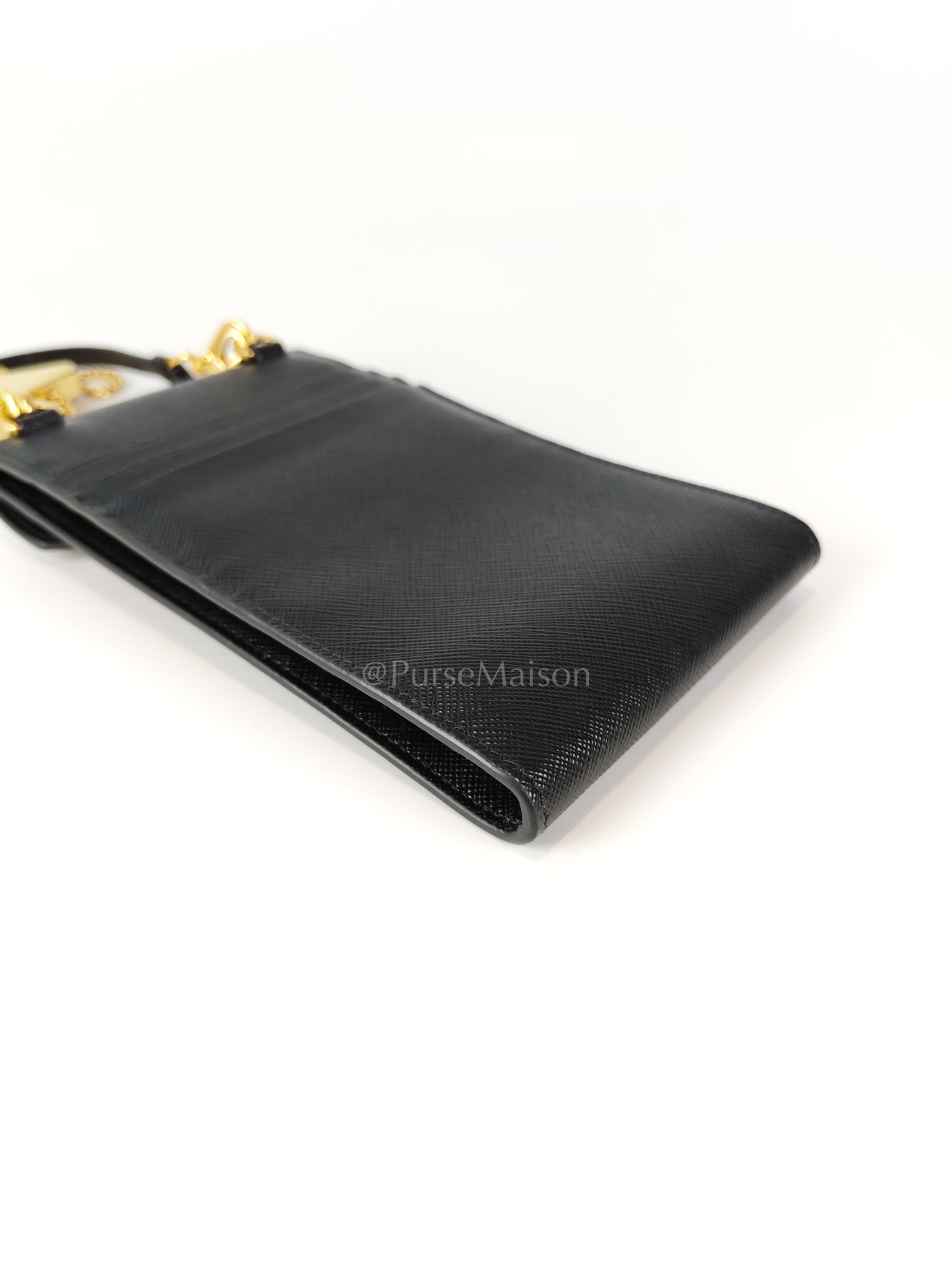 Saffiano Leather in Black Phone Carrier | Purse Maison Luxury Bags Shop