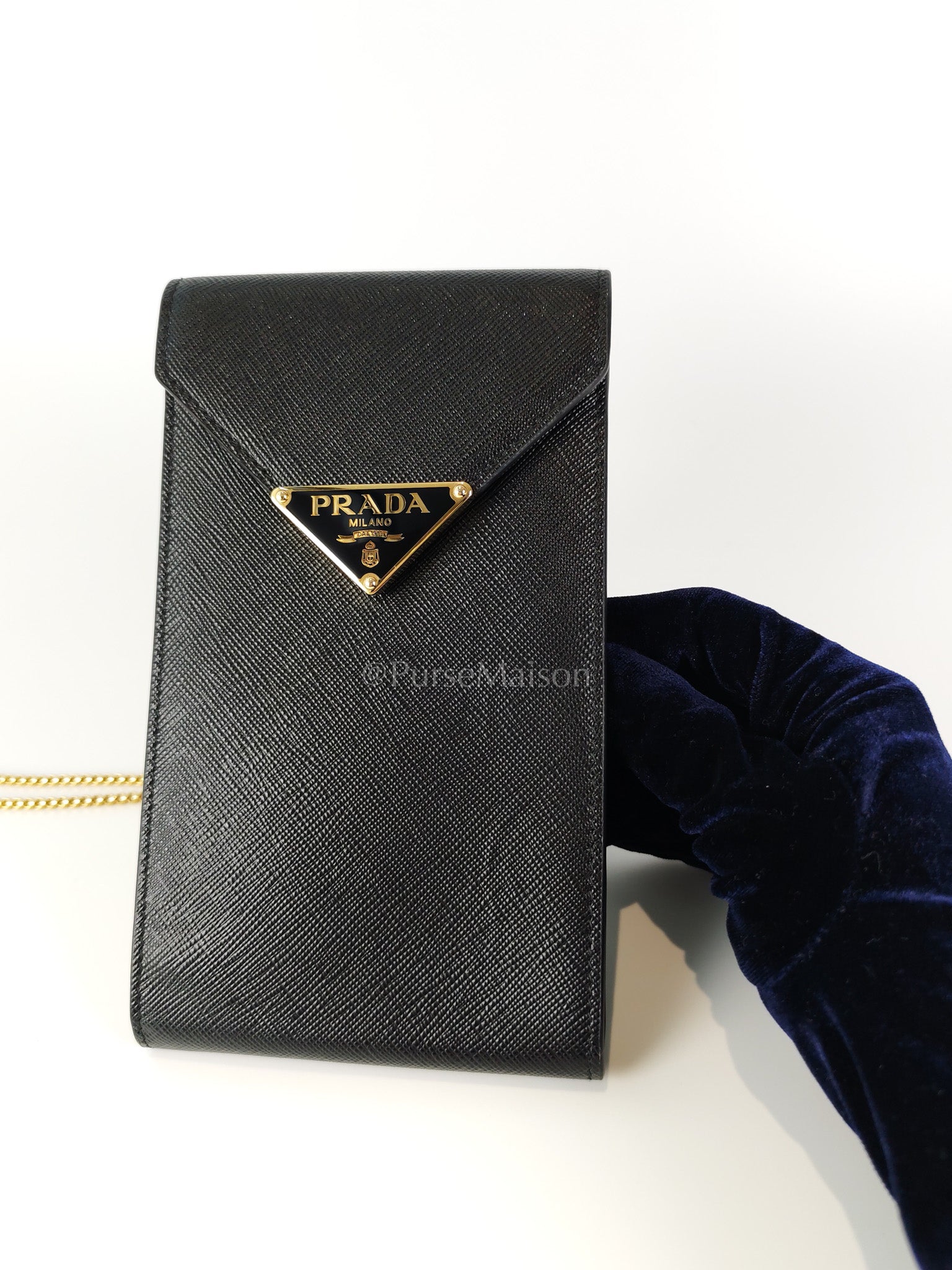 Saffiano Leather in Black Phone Carrier | Purse Maison Luxury Bags Shop