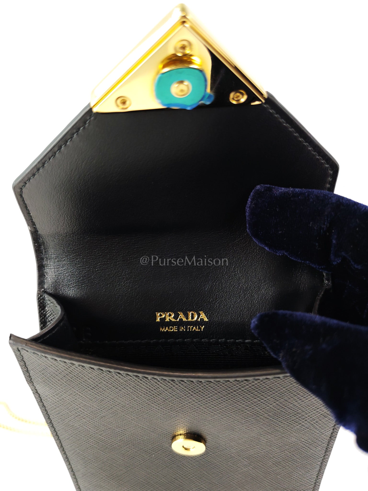 Saffiano Leather in Black Phone Carrier | Purse Maison Luxury Bags Shop