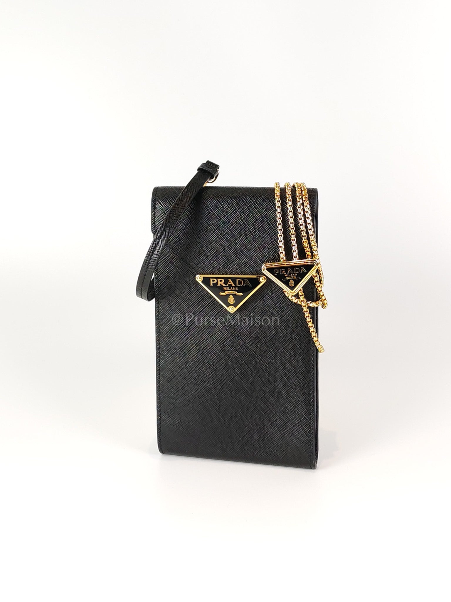 Saffiano Leather in Black Phone Carrier | Purse Maison Luxury Bags Shop