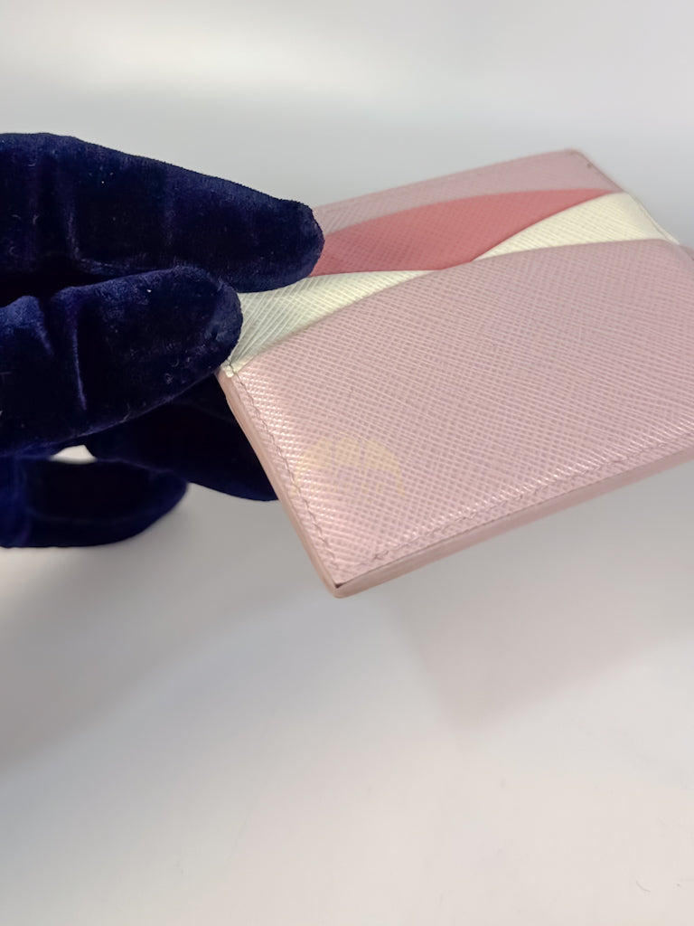 Saffiano Lux Card Holder in Light Pink Leather & Gold Hardware | Purse Maison Luxury Bags Shop