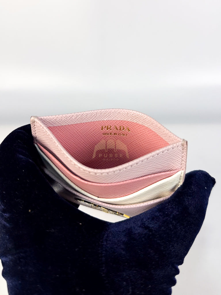 Saffiano Lux Card Holder in Light Pink Leather & Gold Hardware | Purse Maison Luxury Bags Shop