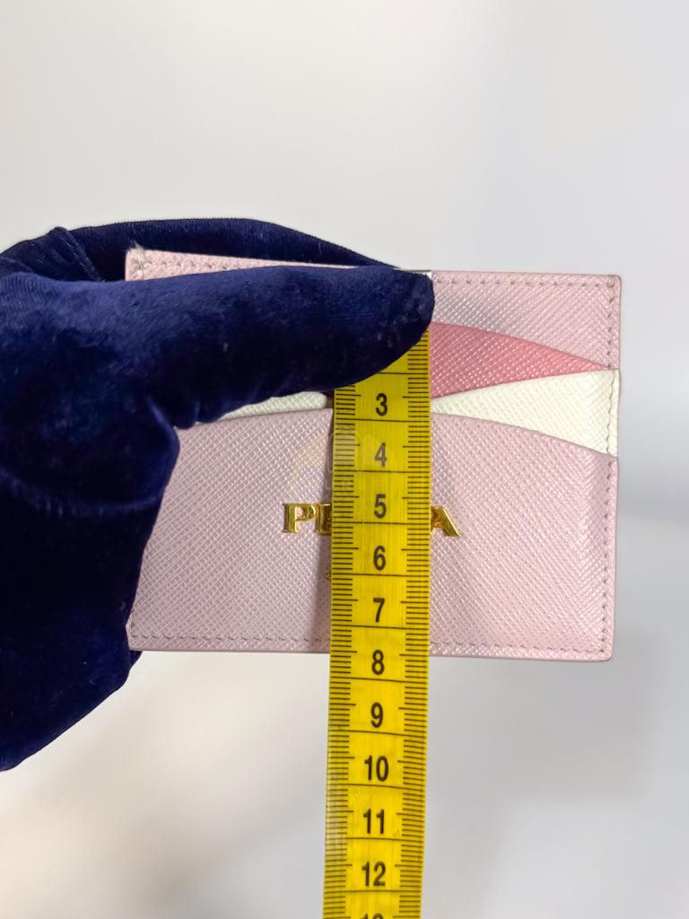 Saffiano Lux Card Holder in Light Pink Leather & Gold Hardware | Purse Maison Luxury Bags Shop