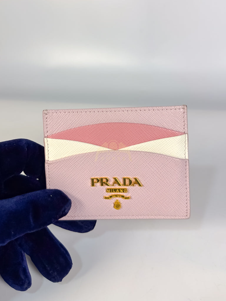 Saffiano Lux Card Holder in Light Pink Leather & Gold Hardware | Purse Maison Luxury Bags Shop