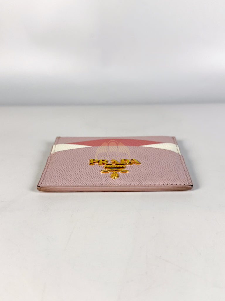 Saffiano Lux Card Holder in Light Pink Leather & Gold Hardware | Purse Maison Luxury Bags Shop