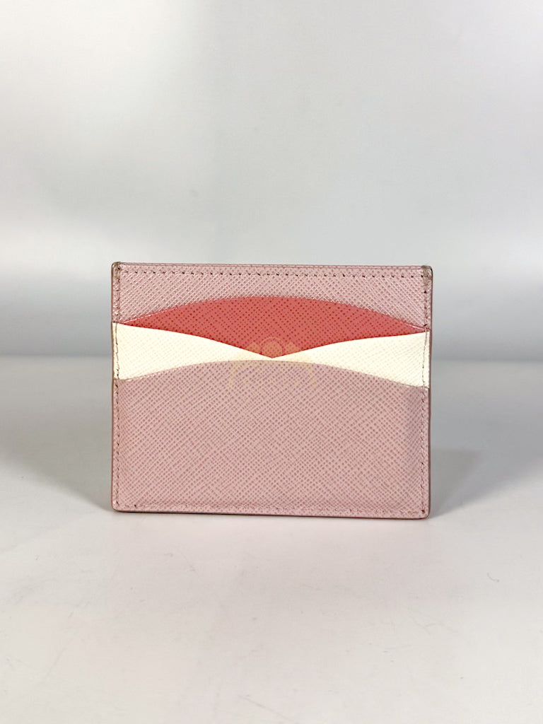 Saffiano Lux Card Holder in Light Pink Leather & Gold Hardware | Purse Maison Luxury Bags Shop