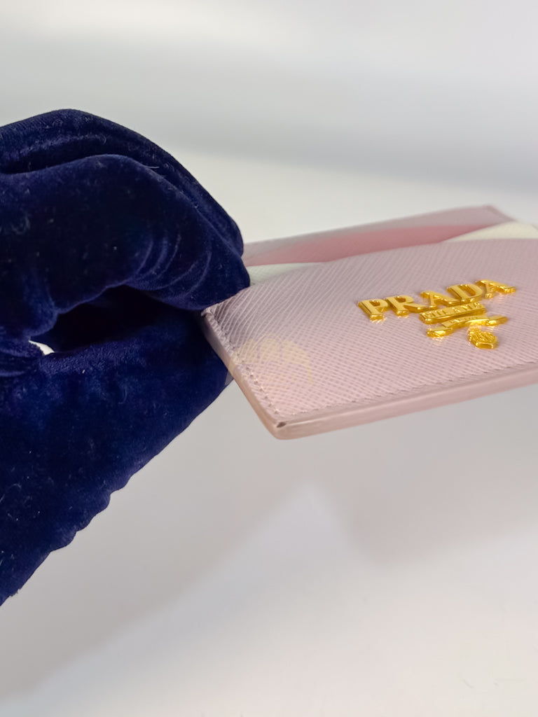 Saffiano Lux Card Holder in Light Pink Leather & Gold Hardware | Purse Maison Luxury Bags Shop