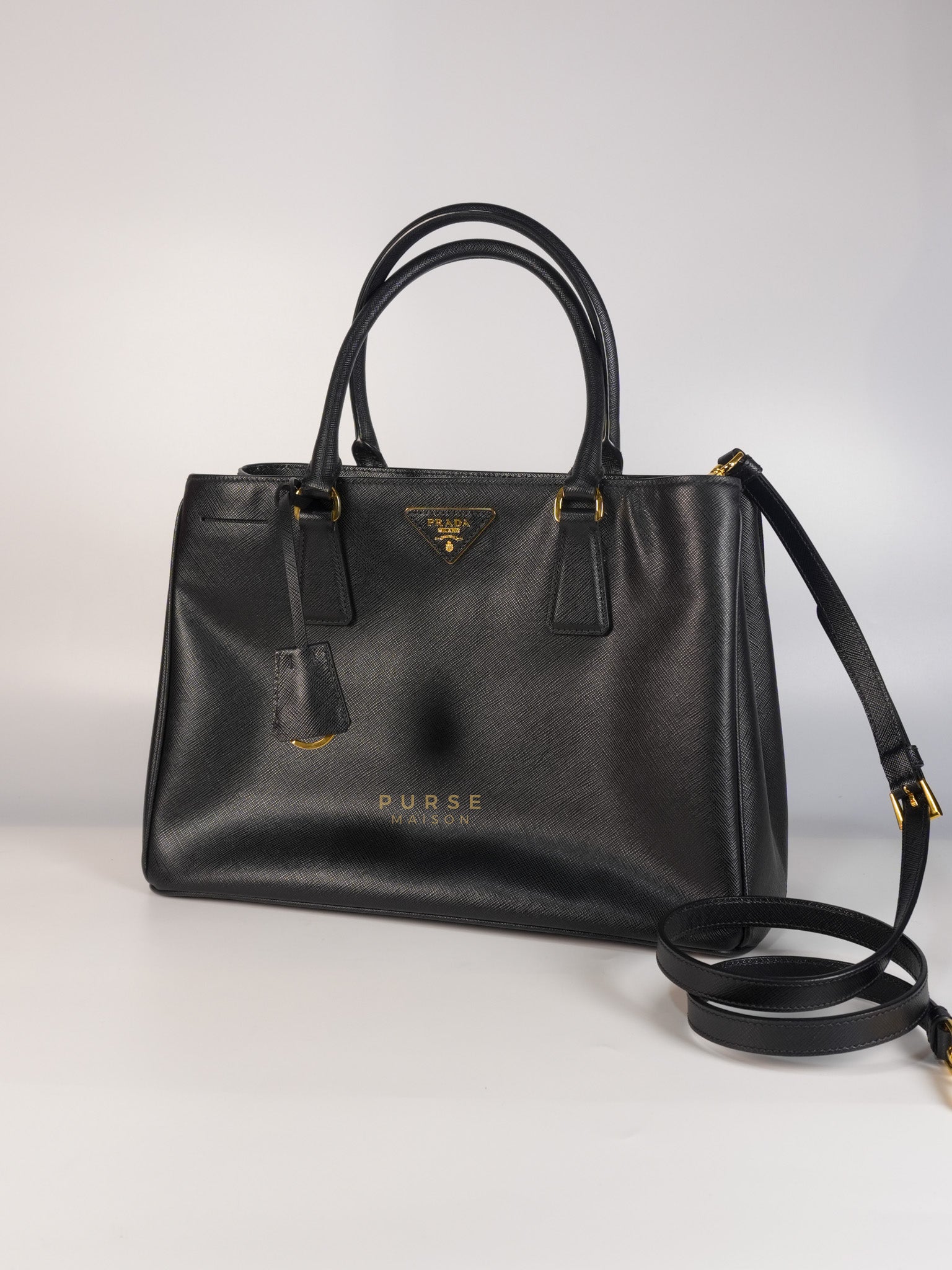 Saffiano Luxe Medium Black Tote Bag | Purse Maison Luxury Bags Shop