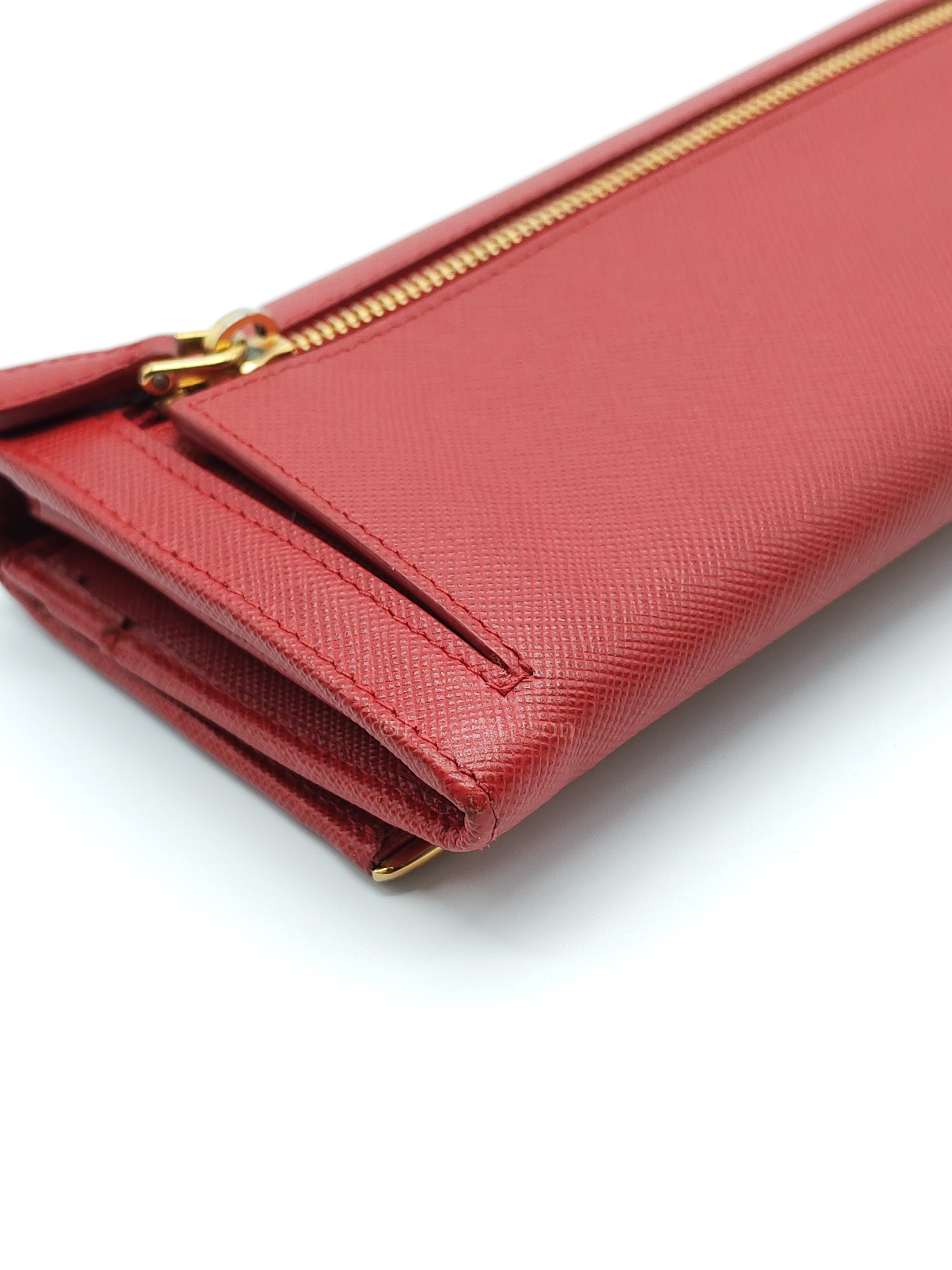 Saffiano Metal Long Wallet in Fiery Red & Gold Hardware | Purse Maison Luxury Bags Shop