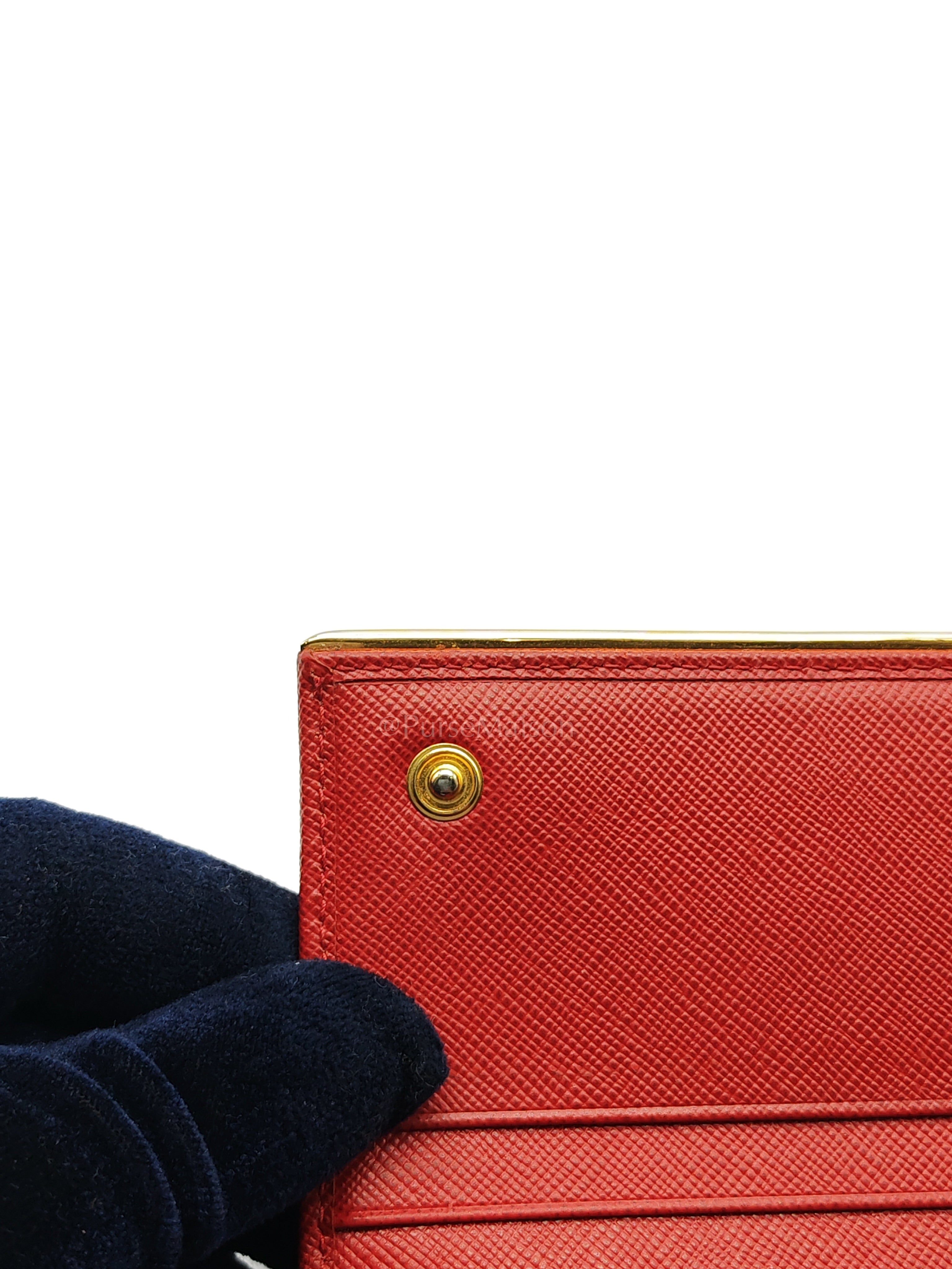 Saffiano Metal Long Wallet in Fiery Red & Gold Hardware | Purse Maison Luxury Bags Shop