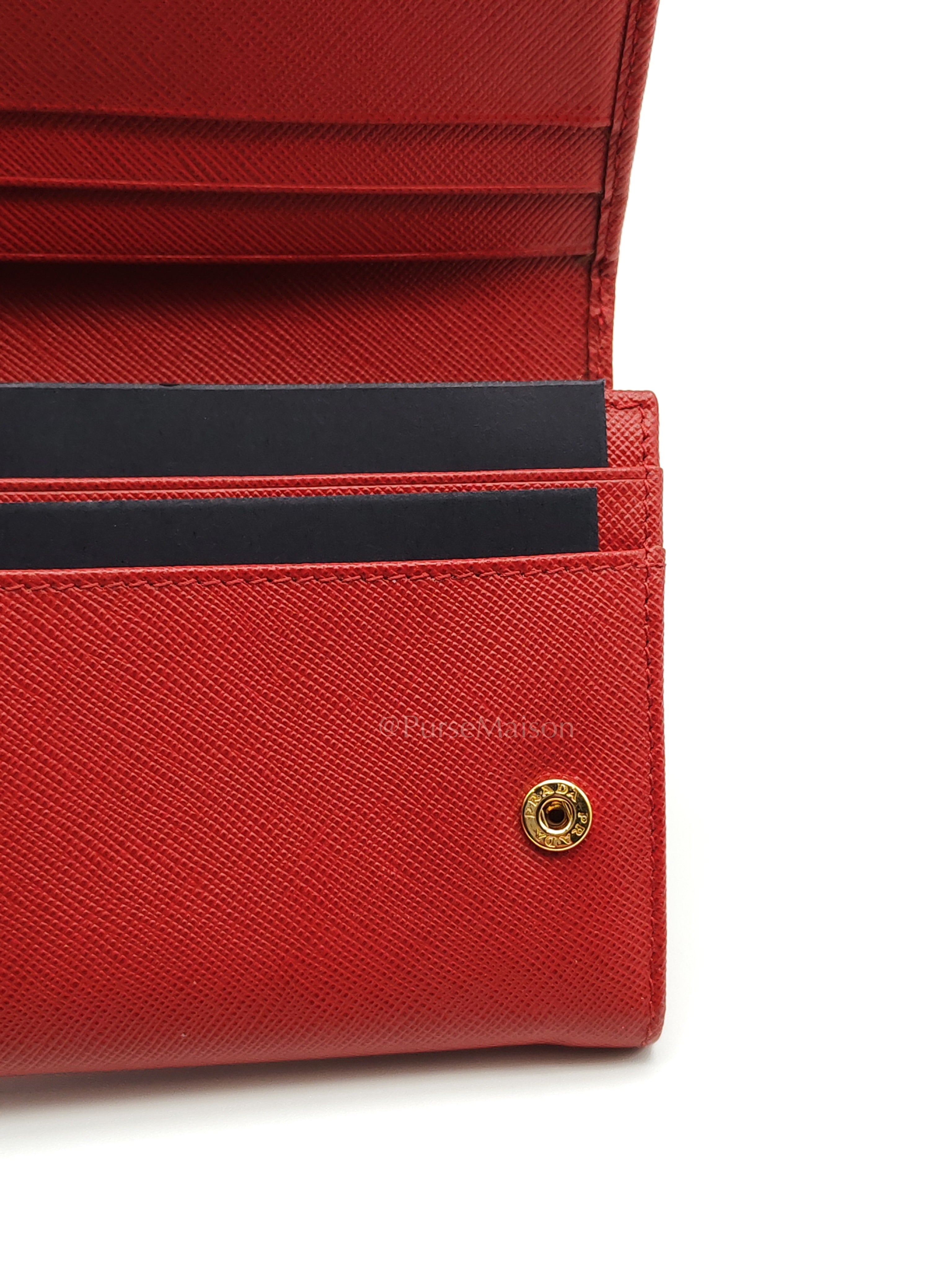 Saffiano Metal Long Wallet in Fiery Red & Gold Hardware | Purse Maison Luxury Bags Shop