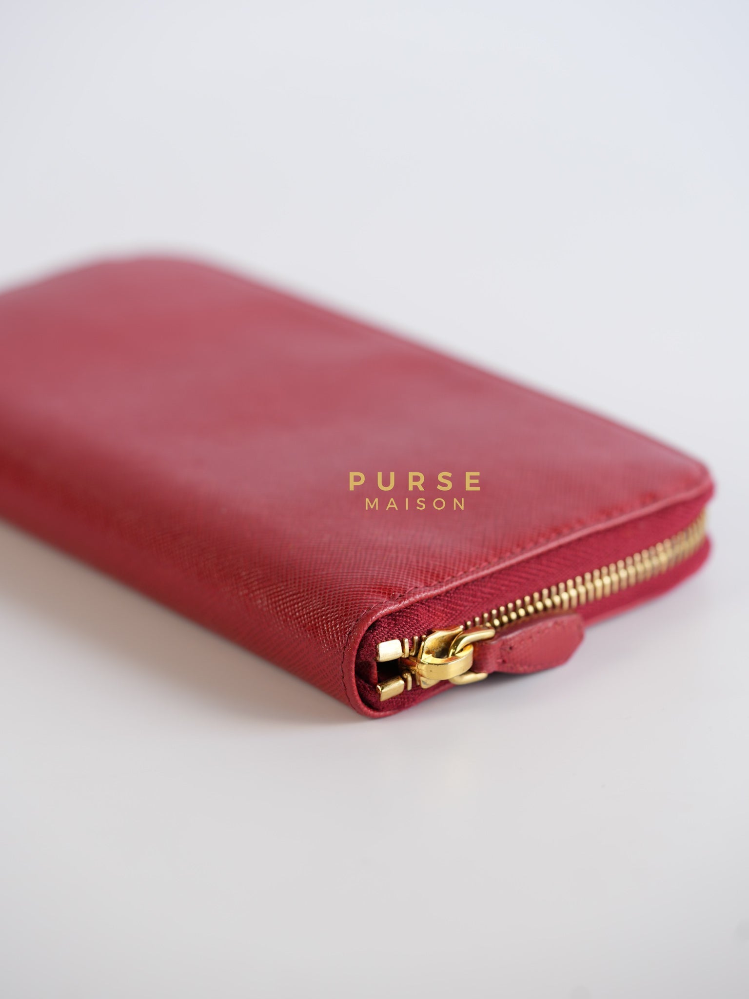 Saffiano Red Long Zipper Wallet | Purse Maison Luxury Bags Shop