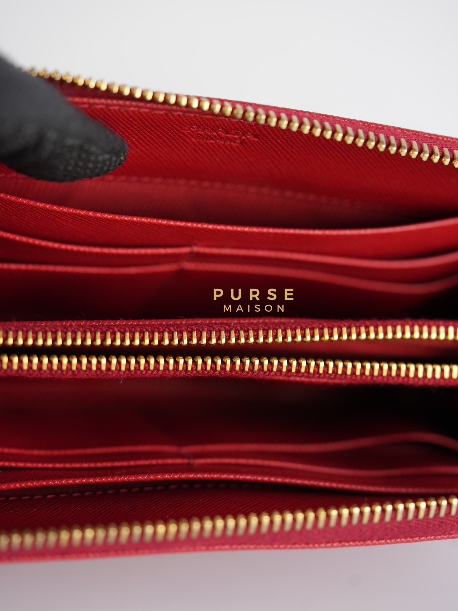 Saffiano Red Long Zipper Wallet | Purse Maison Luxury Bags Shop