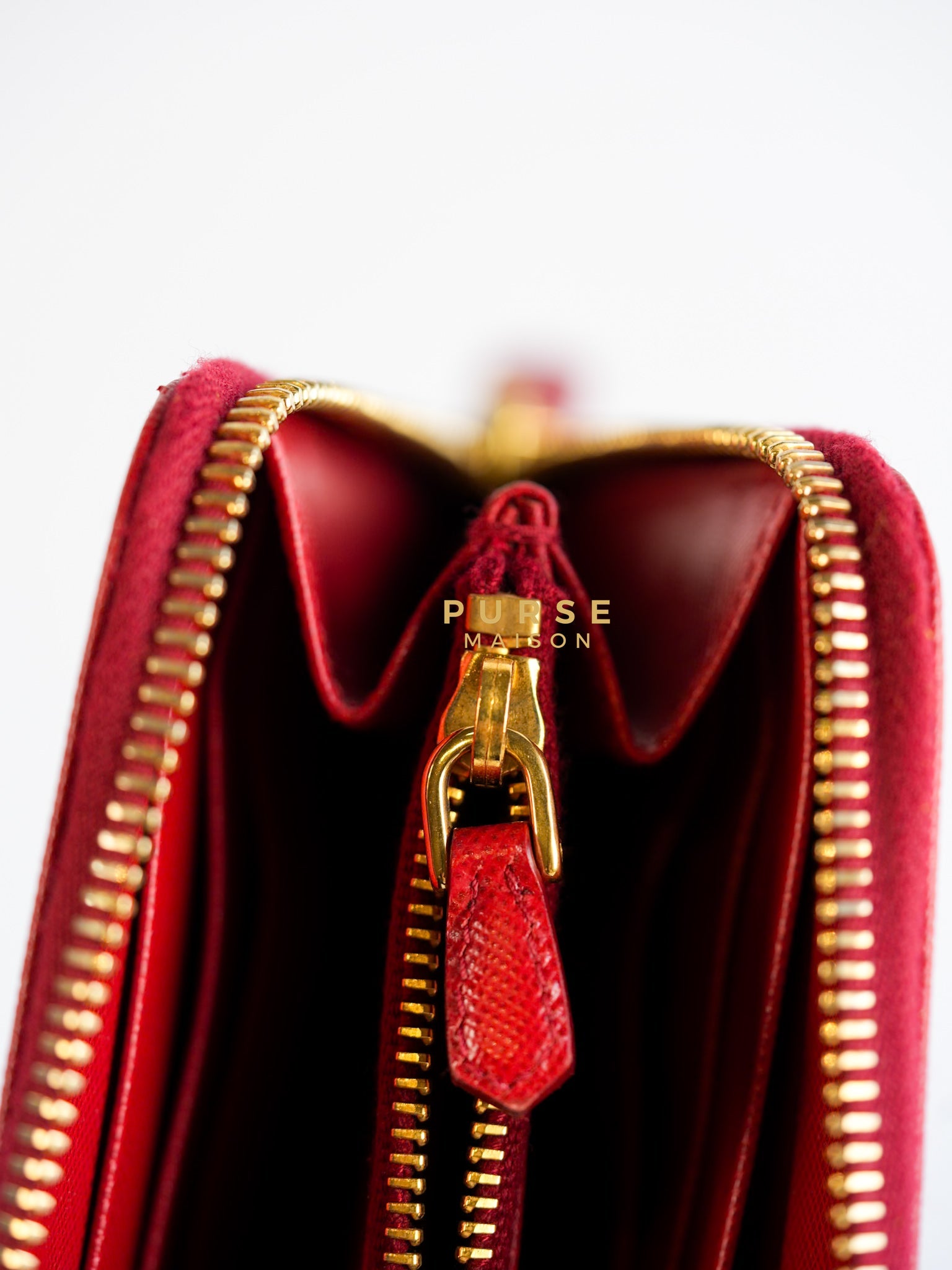 Saffiano Red Long Zipper Wallet | Purse Maison Luxury Bags Shop