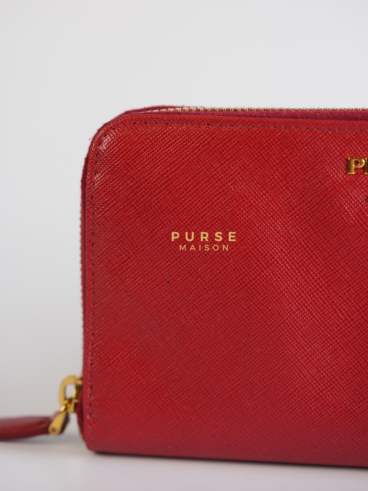 Saffiano Red Long Zipper Wallet | Purse Maison Luxury Bags Shop