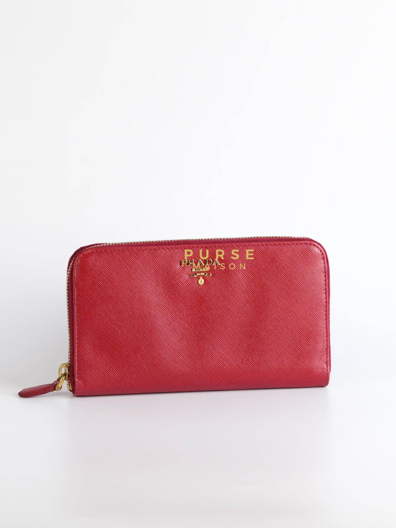 Saffiano Red Long Zipper Wallet | Purse Maison Luxury Bags Shop