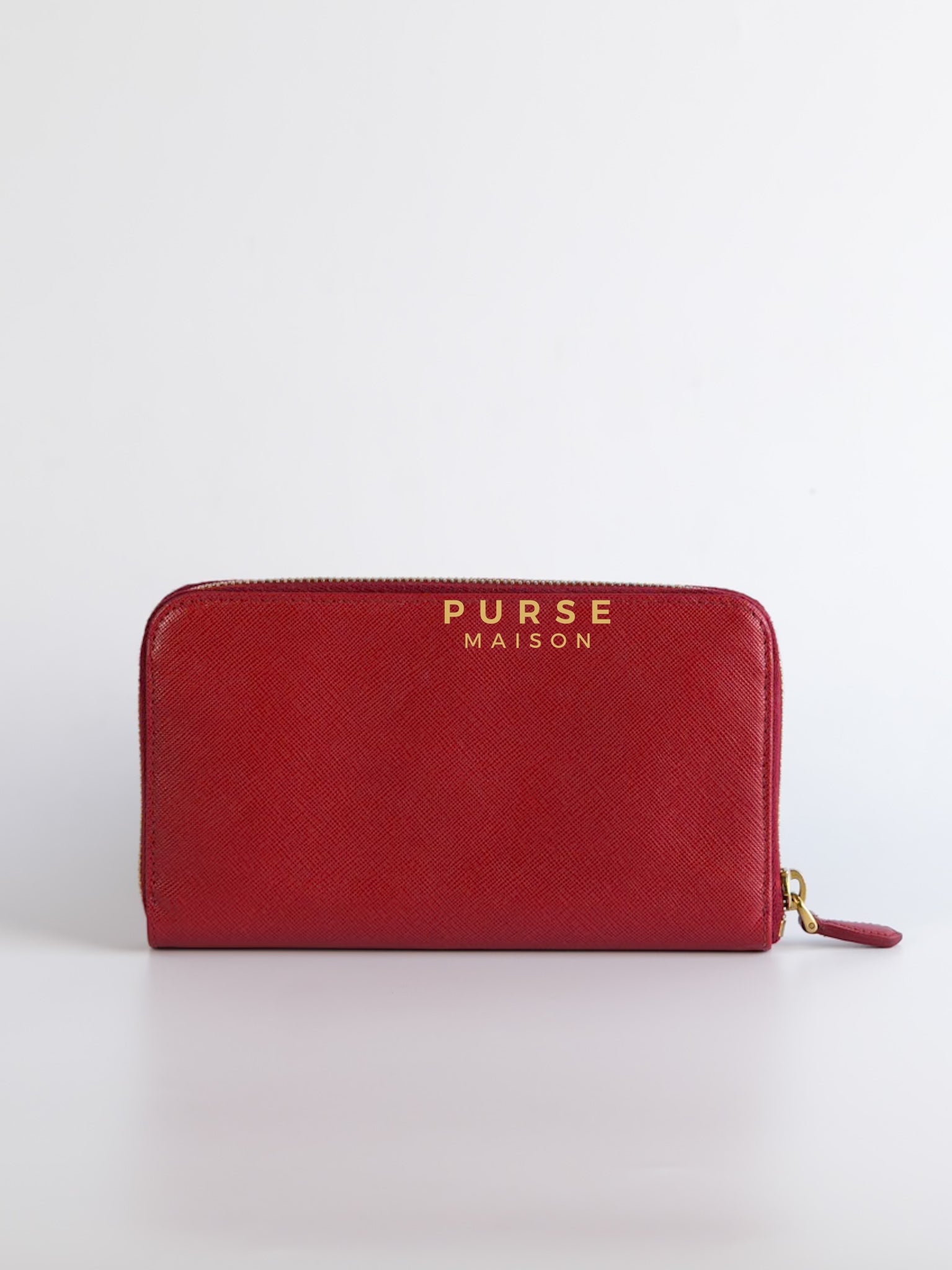 Saffiano Red Long Zipper Wallet | Purse Maison Luxury Bags Shop