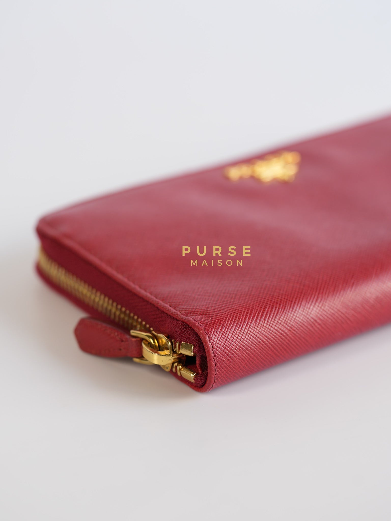 Saffiano Red Long Zipper Wallet | Purse Maison Luxury Bags Shop