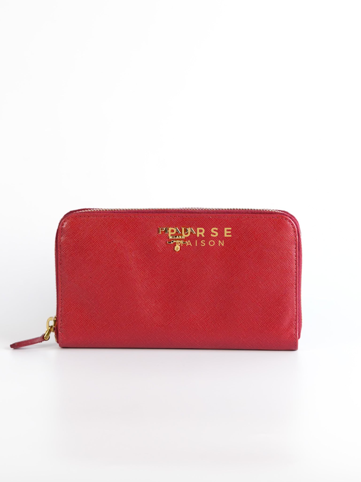 Saffiano Red Long Zipper Wallet | Purse Maison Luxury Bags Shop