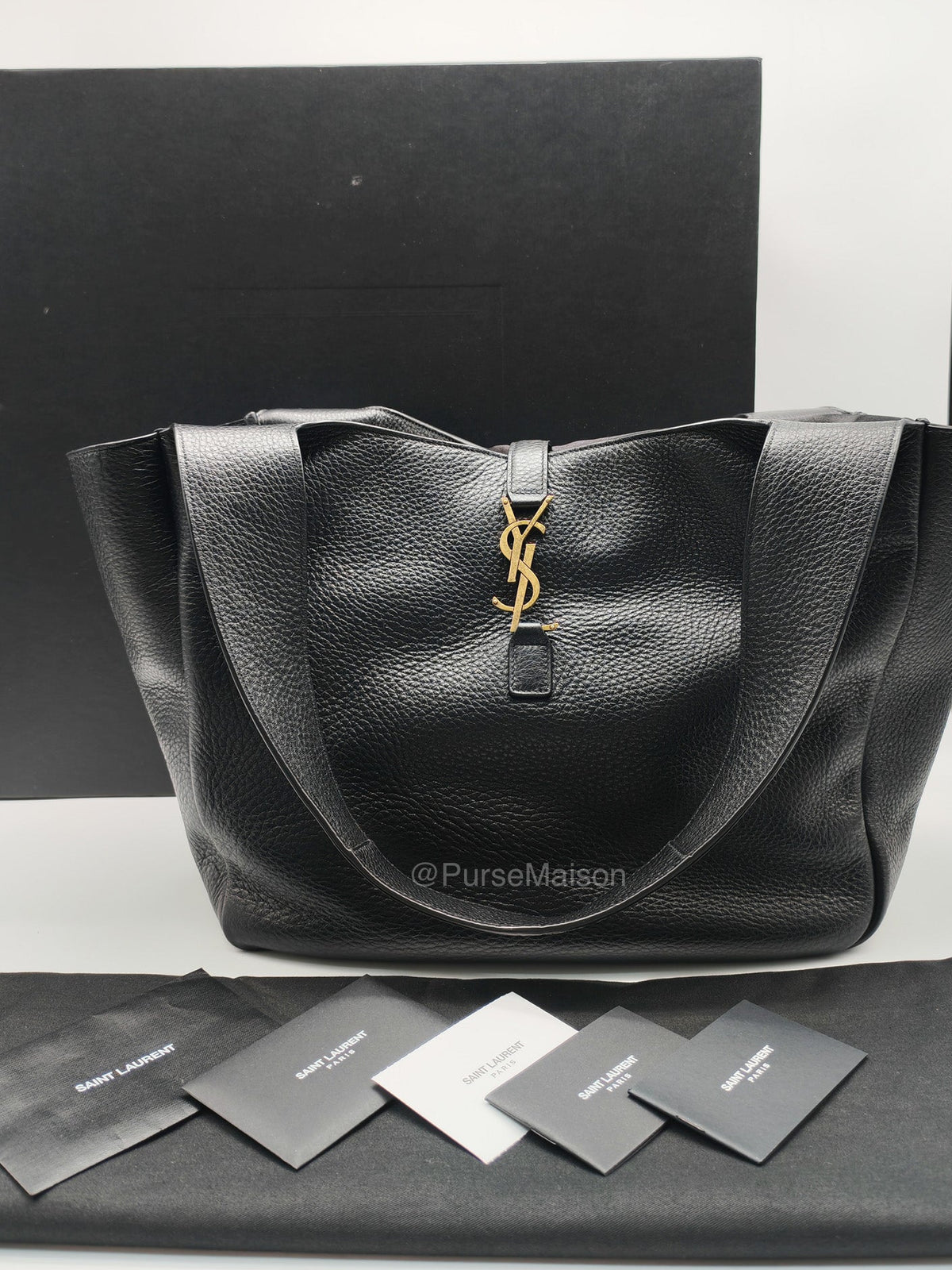 Saint Laurent Le 5a7 Bea Tote Bag in Black Grained Leather Tote Bag | Purse Maison Luxury Bags Shop