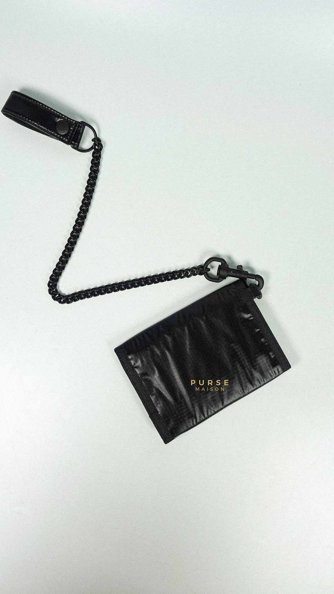 Saint Laurent YSL Nuxx Tri Fold Chain Wallet In Nylon Black