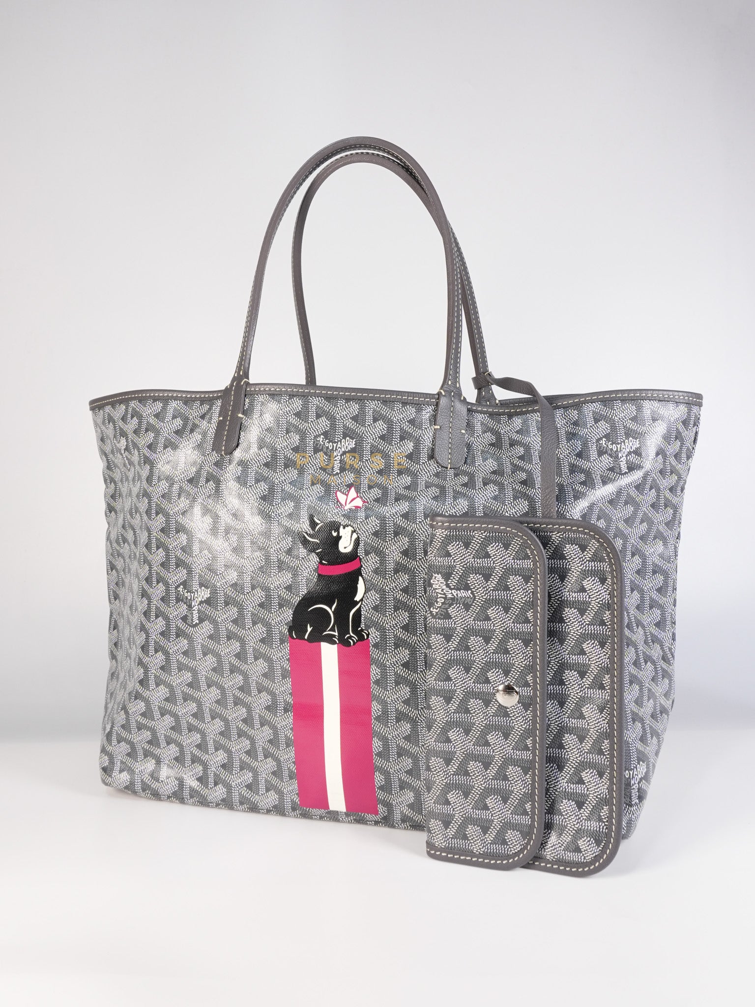 Saint Louis PM Gray in Goyardine Canvas with Hulot Motif | Purse Maison Luxury Bags Shop