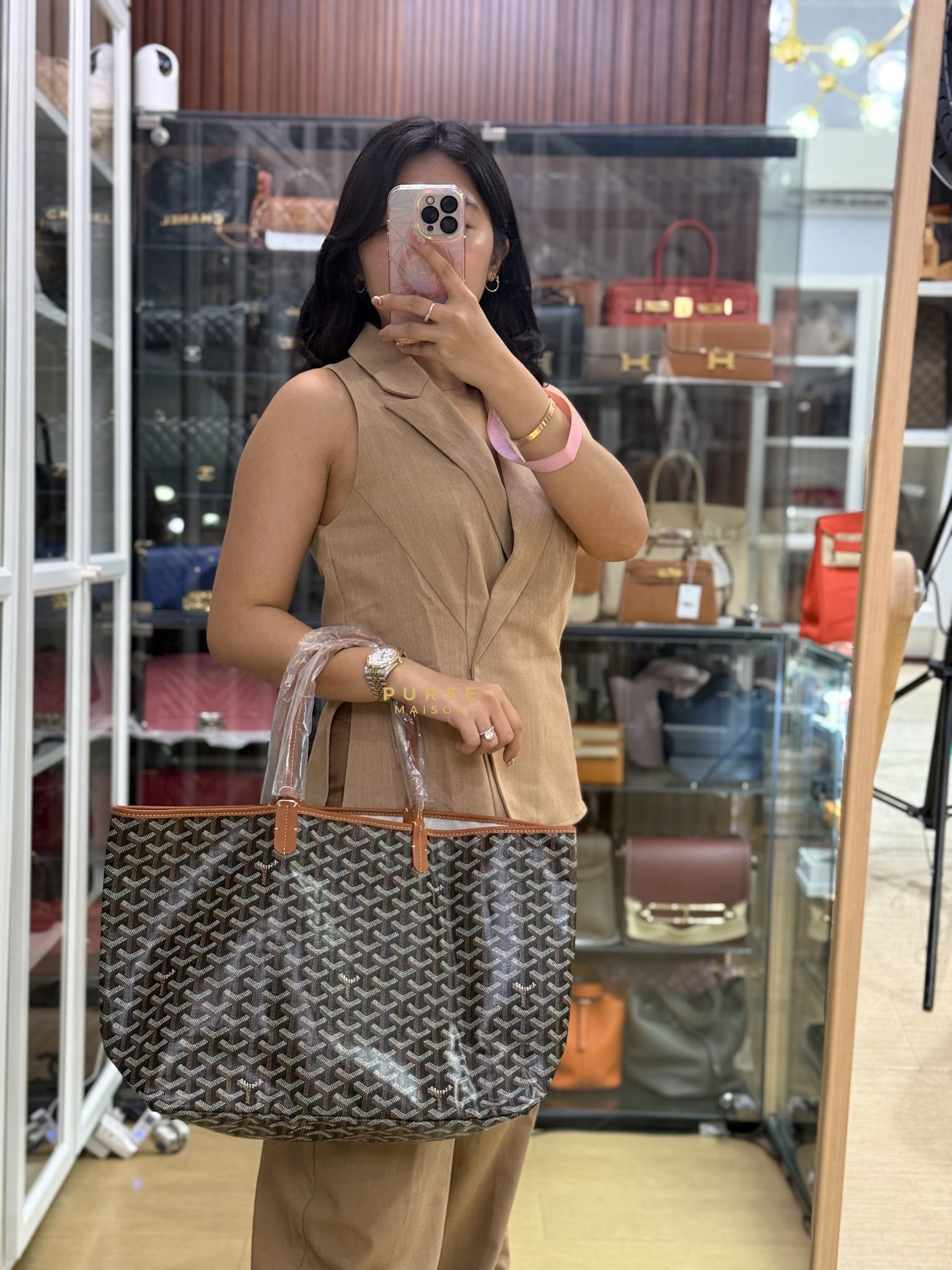Saint Louis PM in Black/Tan Tote Bag | Purse Maison Luxury Bags Shop
