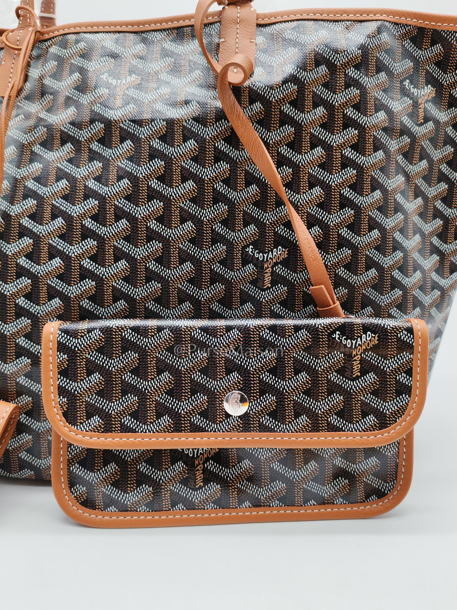Saint Louis PM Tan with Croc Universel Clip Charm in Goyardine Canvas Tote Bag | Purse Maison Luxury Bags Shop