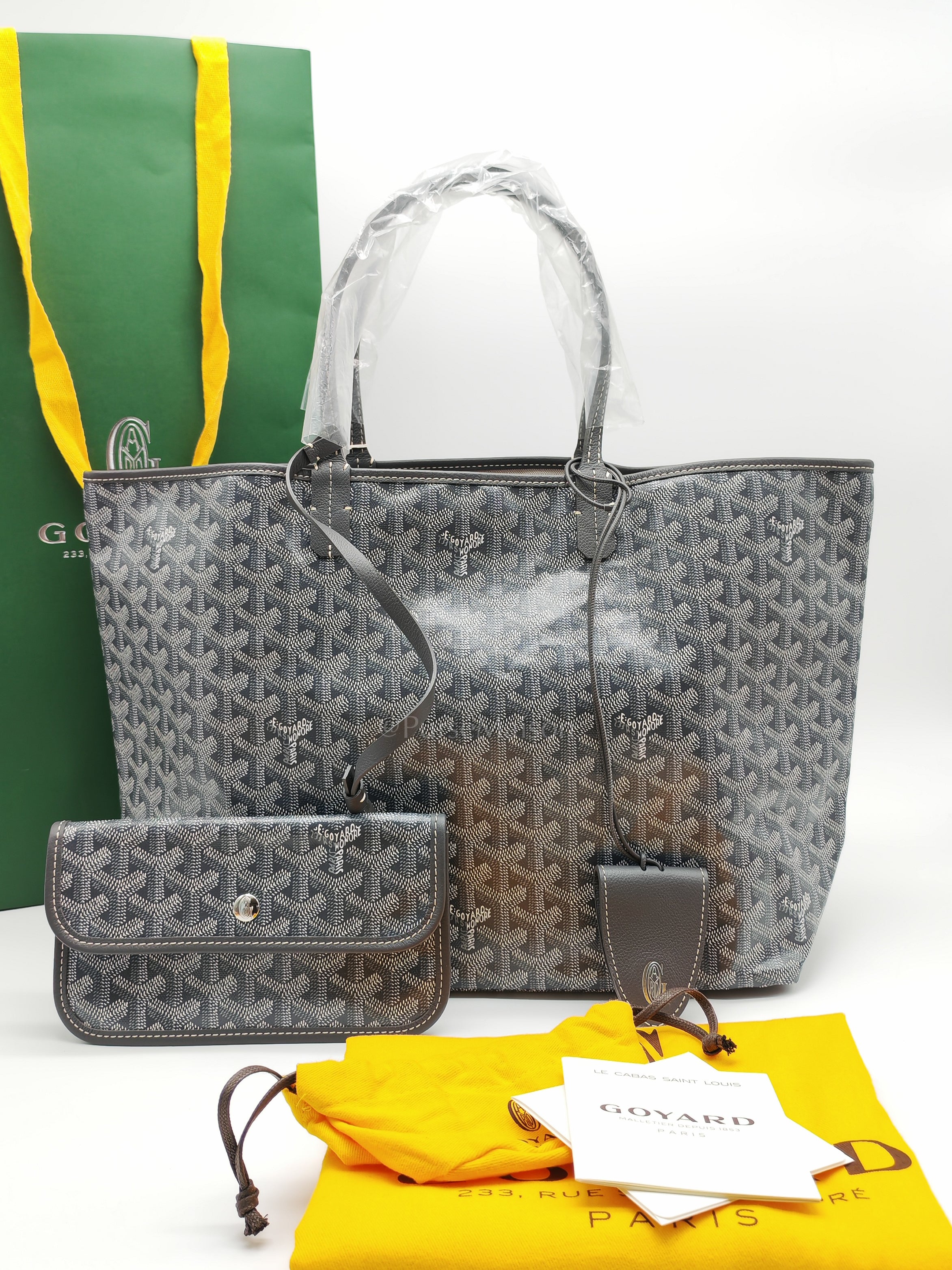 Saint Louis PM Tote Bag in Gray/Gris Goyardine Canvas with Croc Universal Clip Charm | Purse Maison Luxury Bags Shop