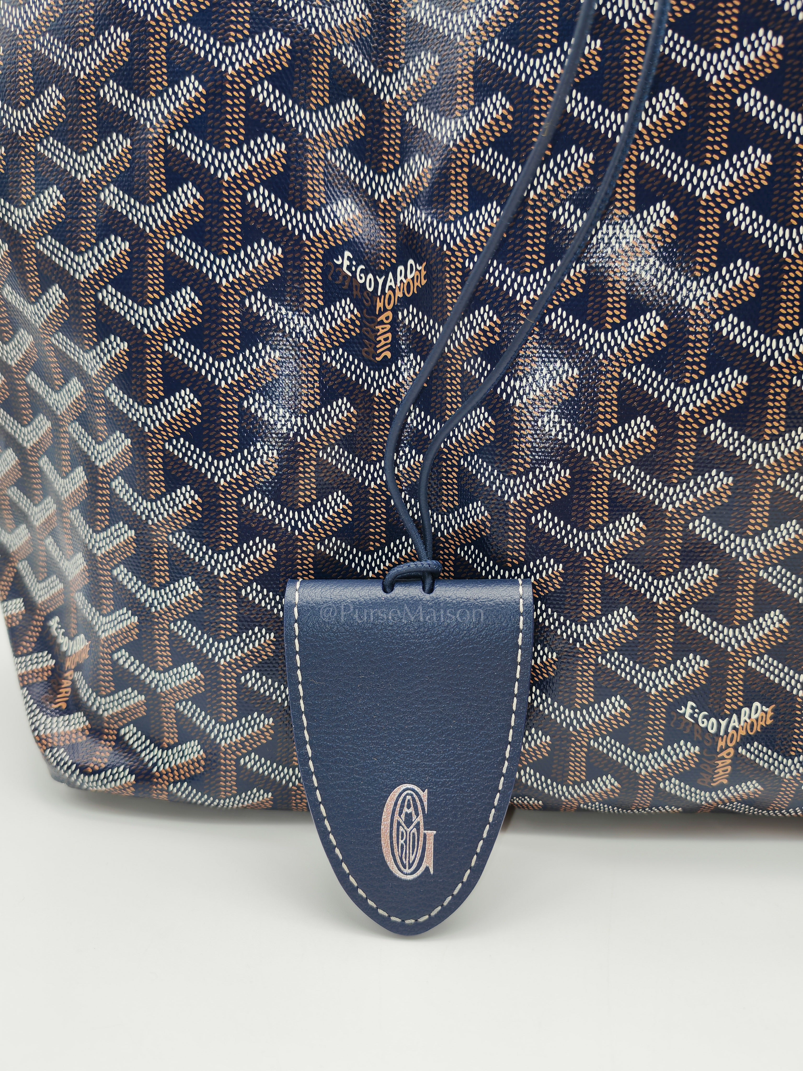 Saint Louis PM Tote Bag in Navy Blue Goyardine Canvas with Croc Universal Clip Charm | Purse Maison Luxury Bags Shop